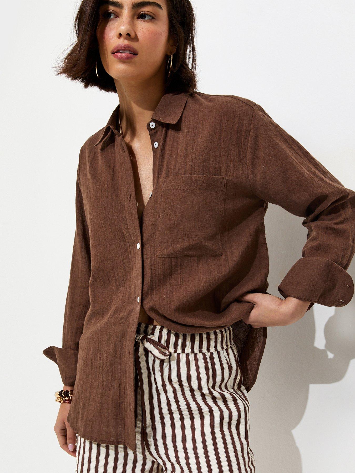 Image 3 of 3 of New Look Cotton Oversized Shirt - Brown
