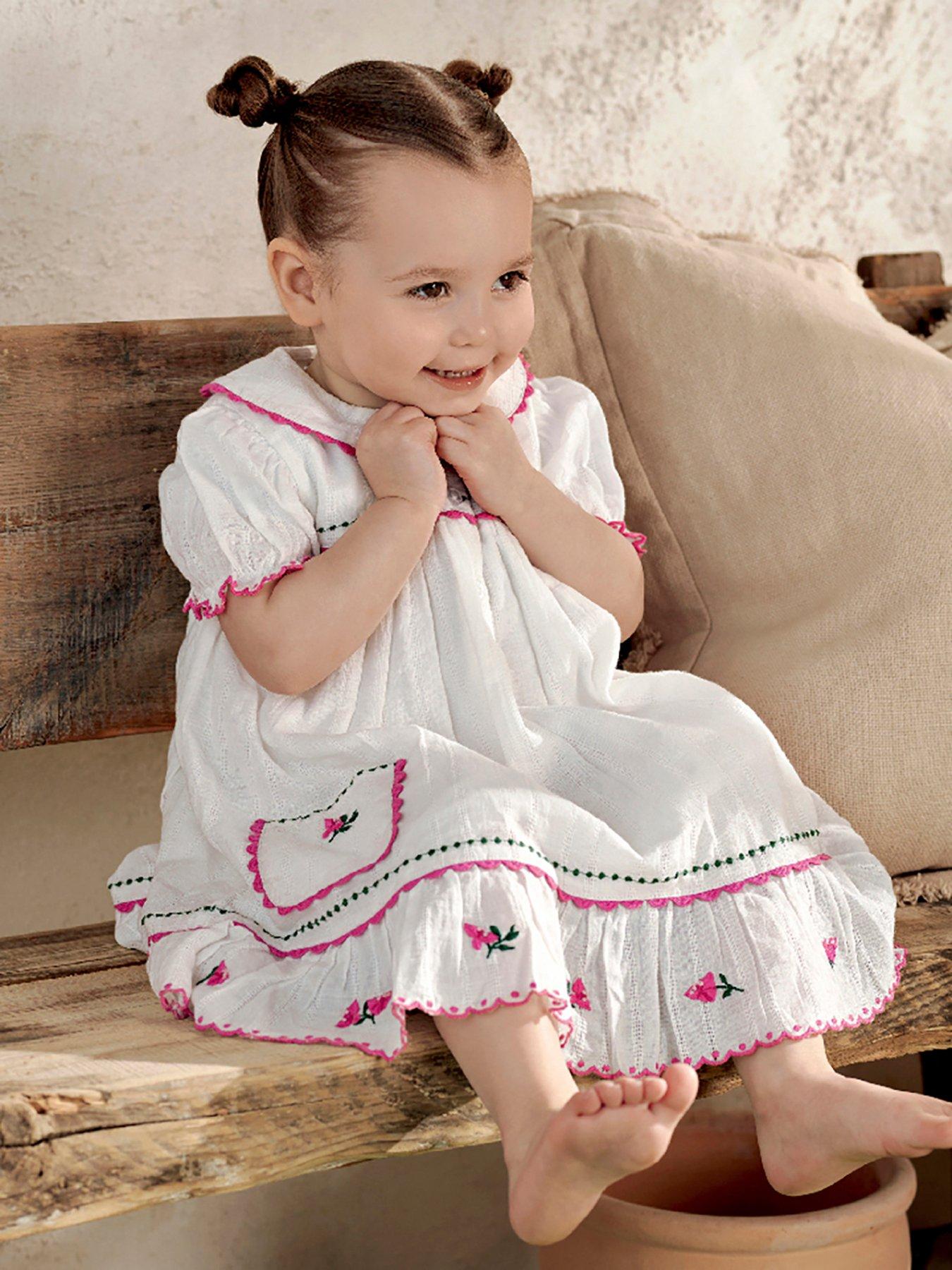 Mamas & Papas Baby Girls Collared Embroidered Dress - Pink