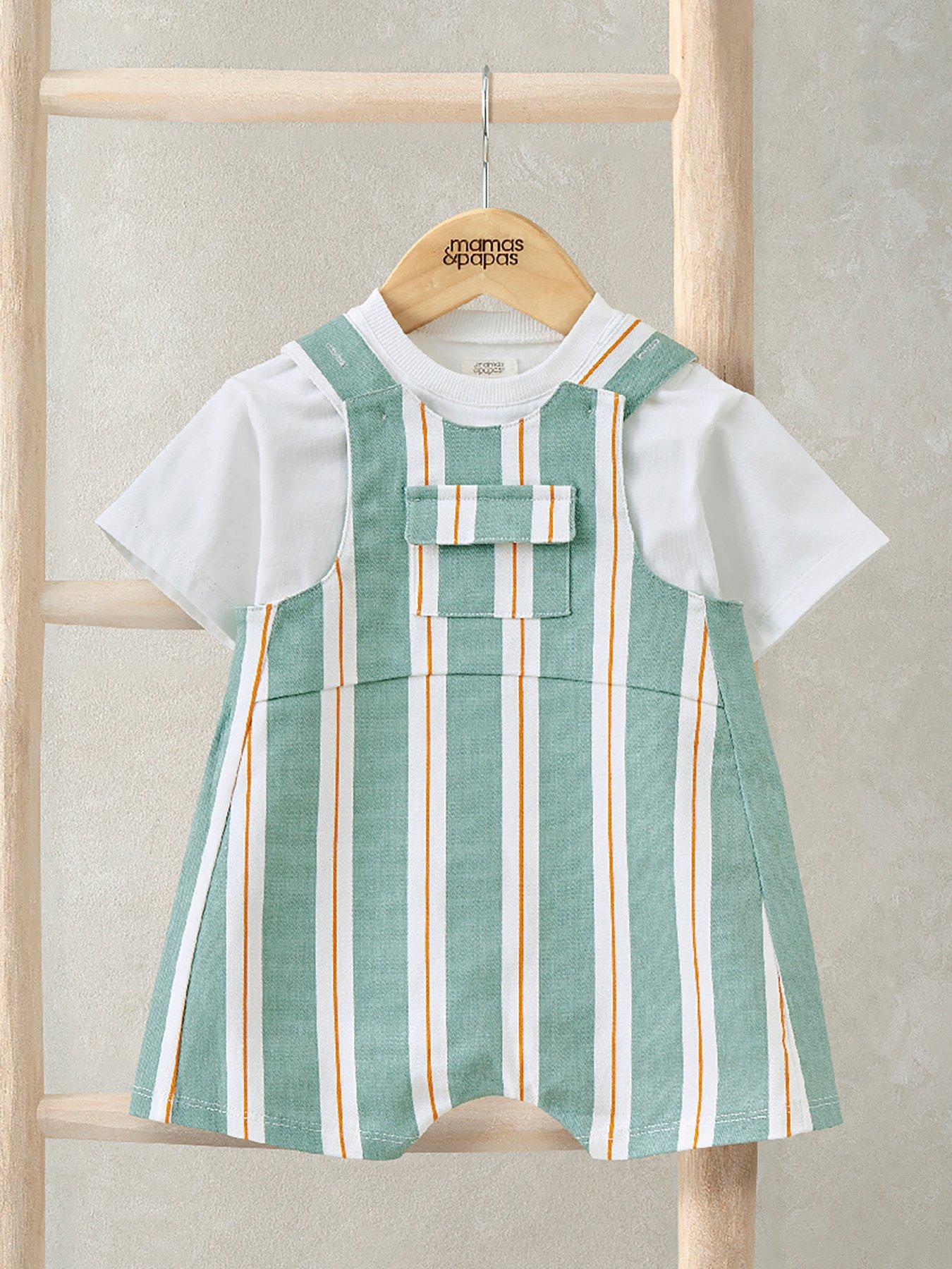 Mamas & Papas Baby Boys Stripe Twill Short Dungarees & Top Set - Green