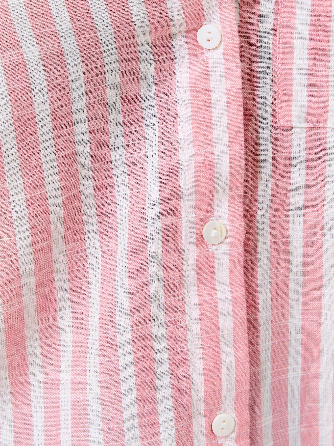 Image 5 of 5 of New Look Cotton Rich Striped Long Sleeve Shirt - Pink