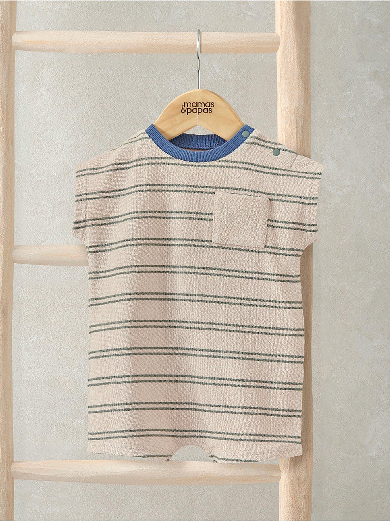 Mamas & Papas Baby Boys Stripe Towelling Romper - Cream