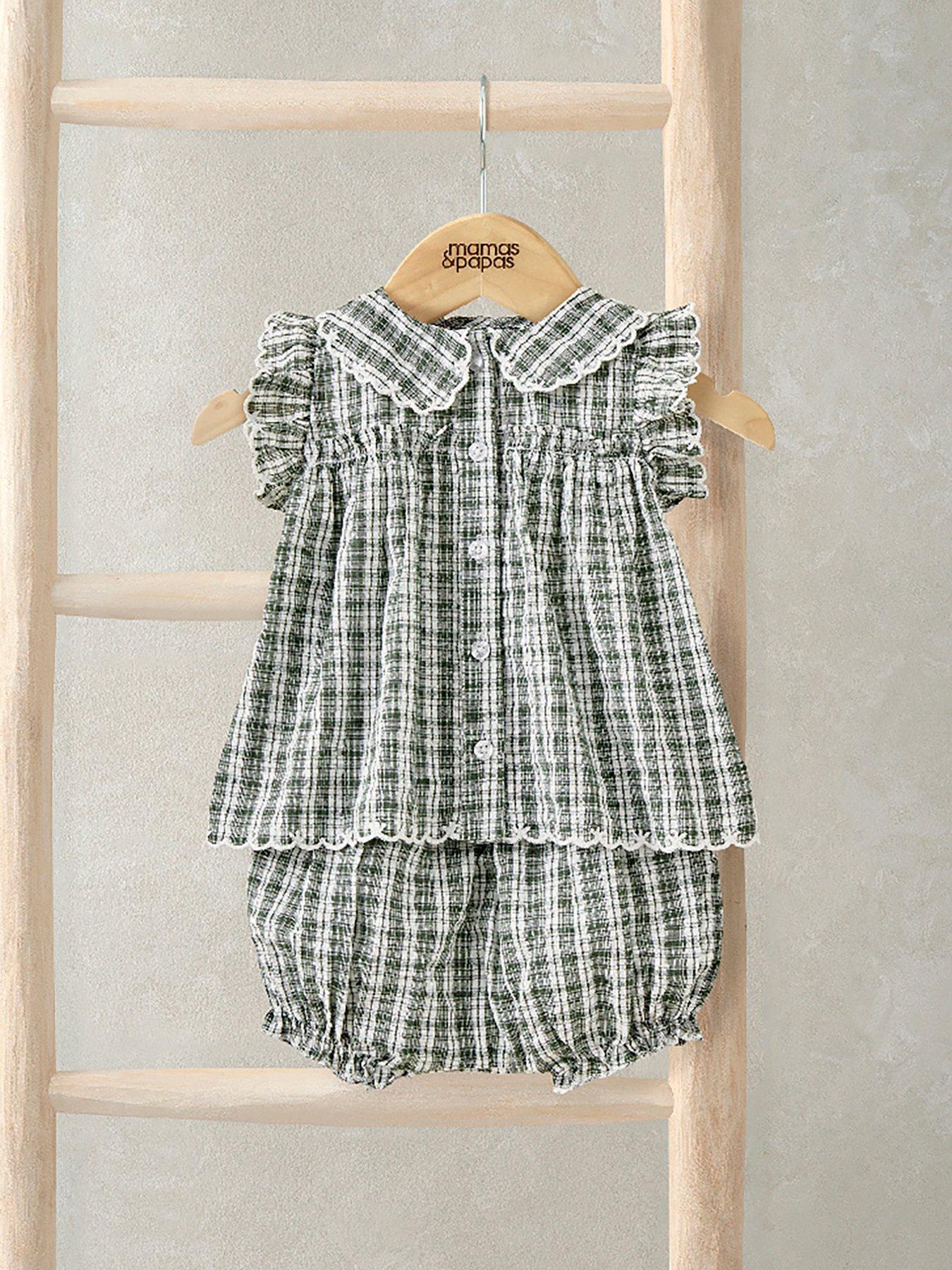 Mamas & Papas Baby Girls 2 Piece Gingham Blouse & Bloomers Set, Green, Size 18-24 Months