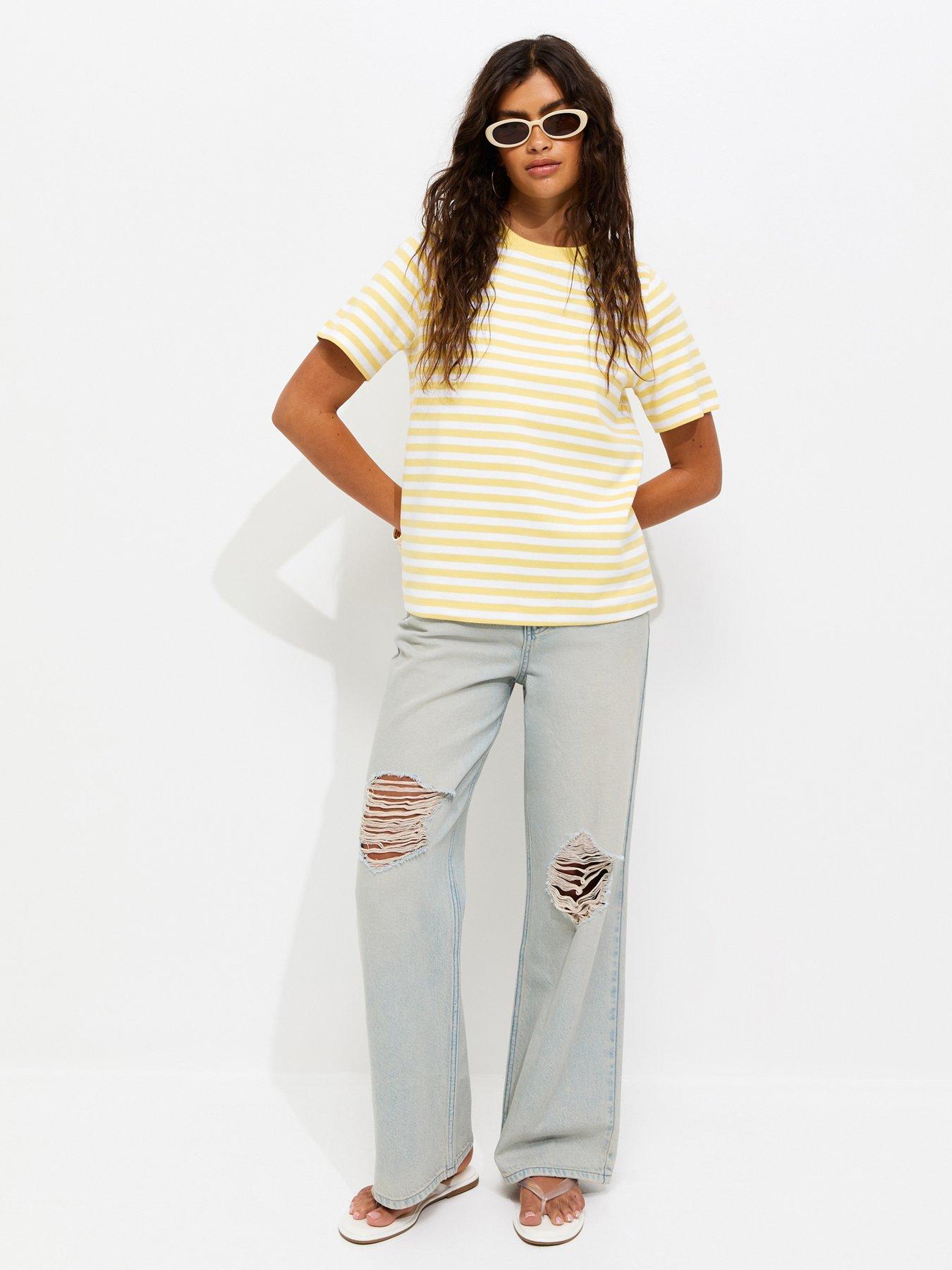 Image 3 of 5 of New Look Premium Cotton Striped Relaxed T-Shirt - Cream