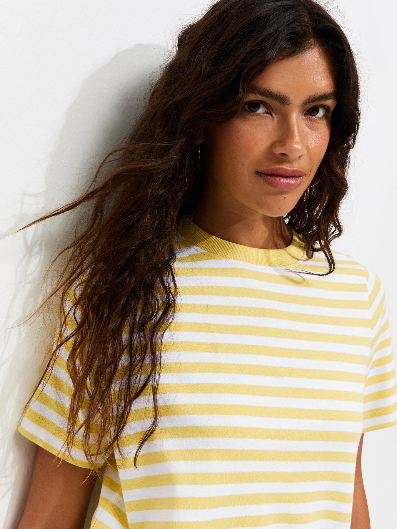 Image 4 of 5 of New Look Premium Cotton Striped Relaxed T-Shirt - Cream