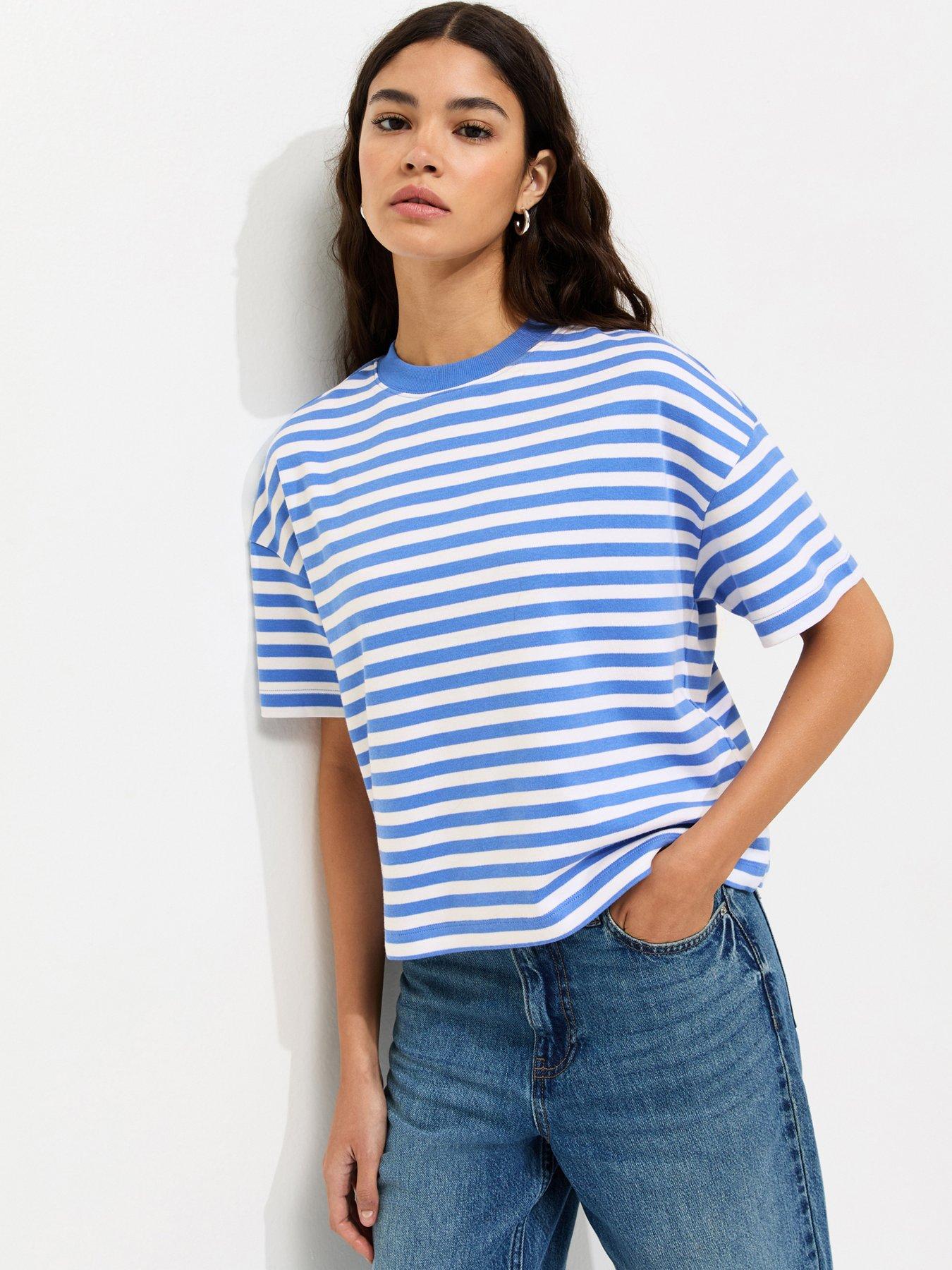 New Look Premium Blue Heavyweight Striped Cotton T-shirt