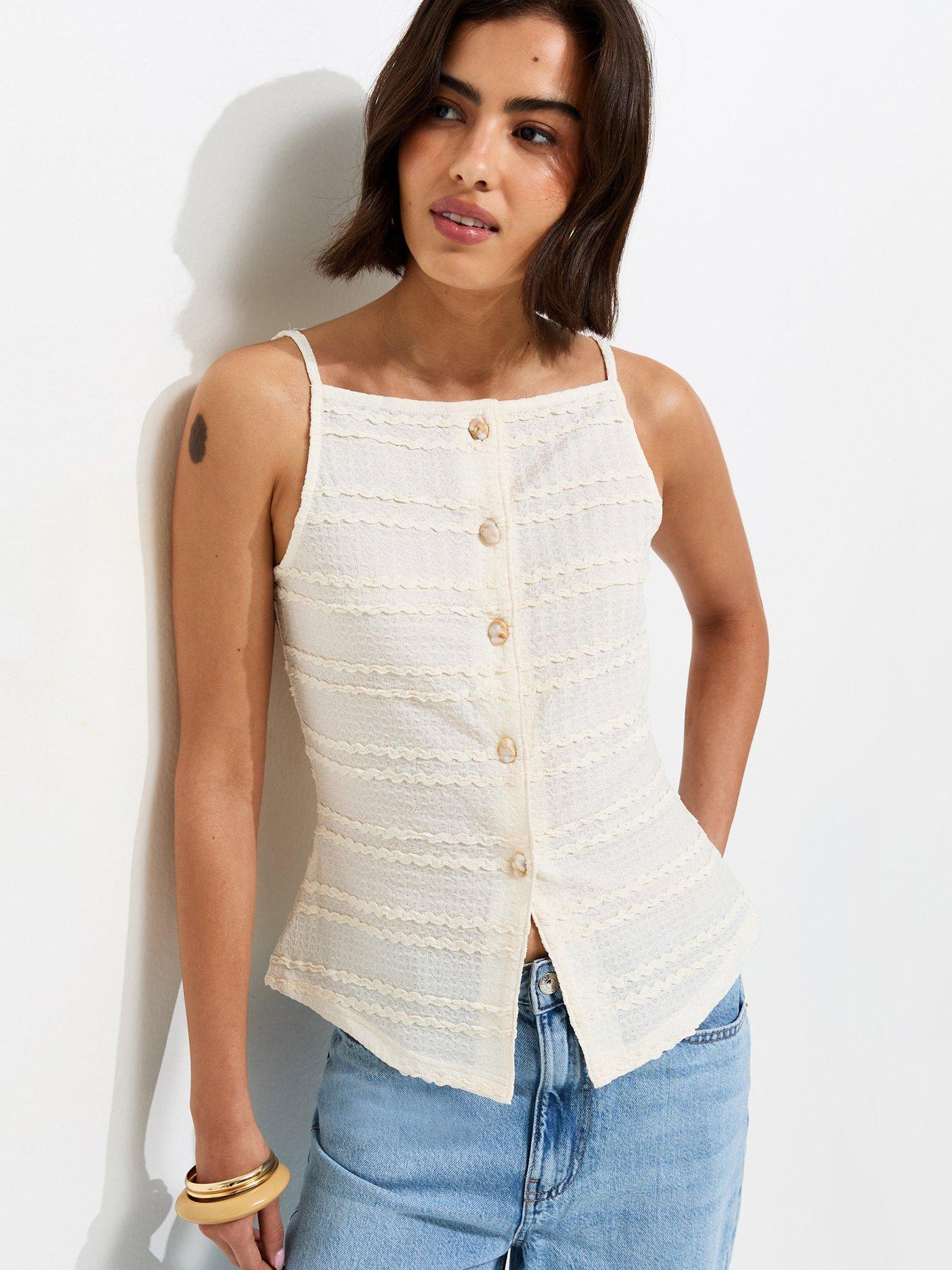 New Look Off White Textured Button Front Waistcoat