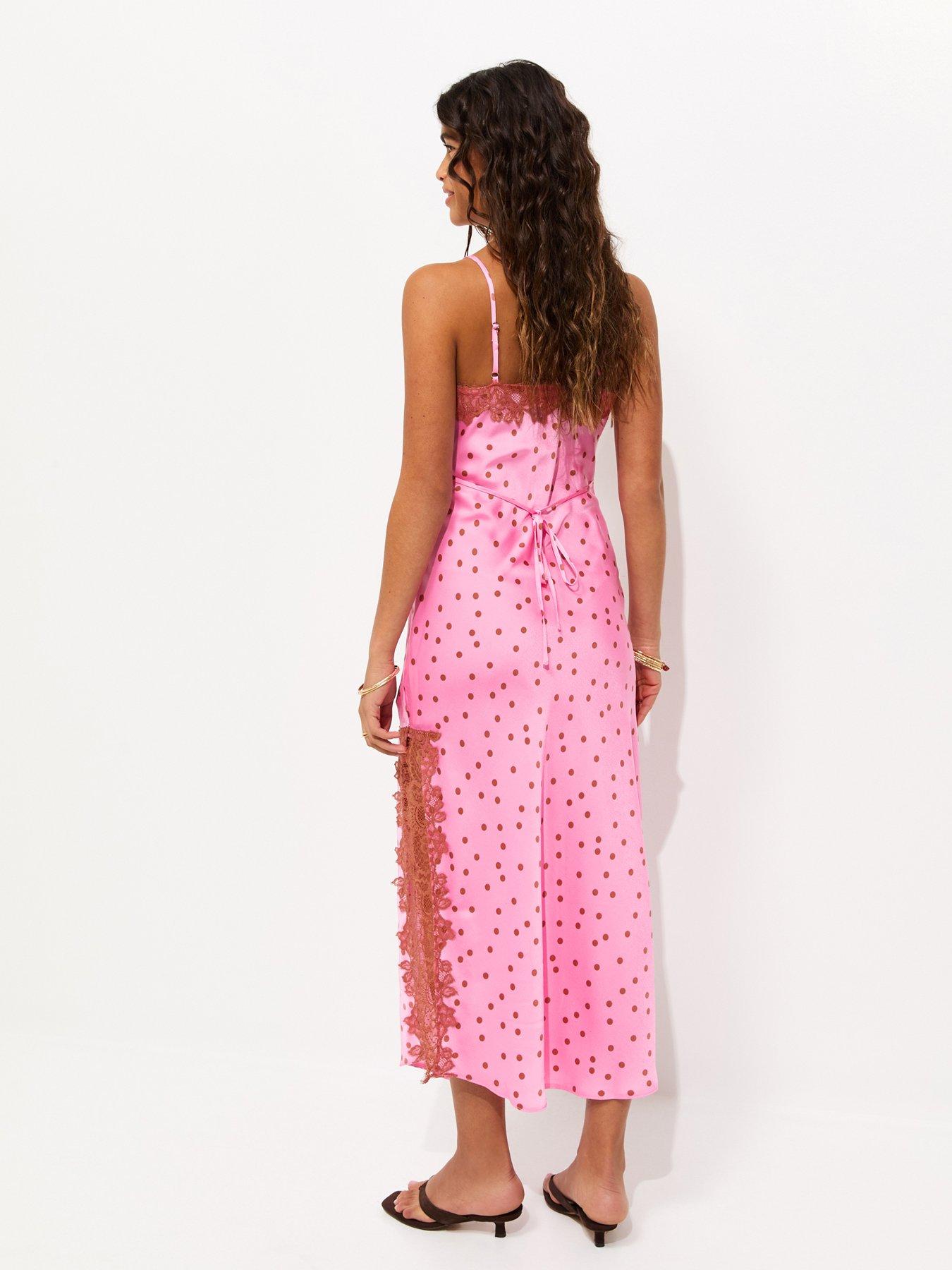 New Look Lace Trim Polka Dot Cami Midi Dress - Pink | Very