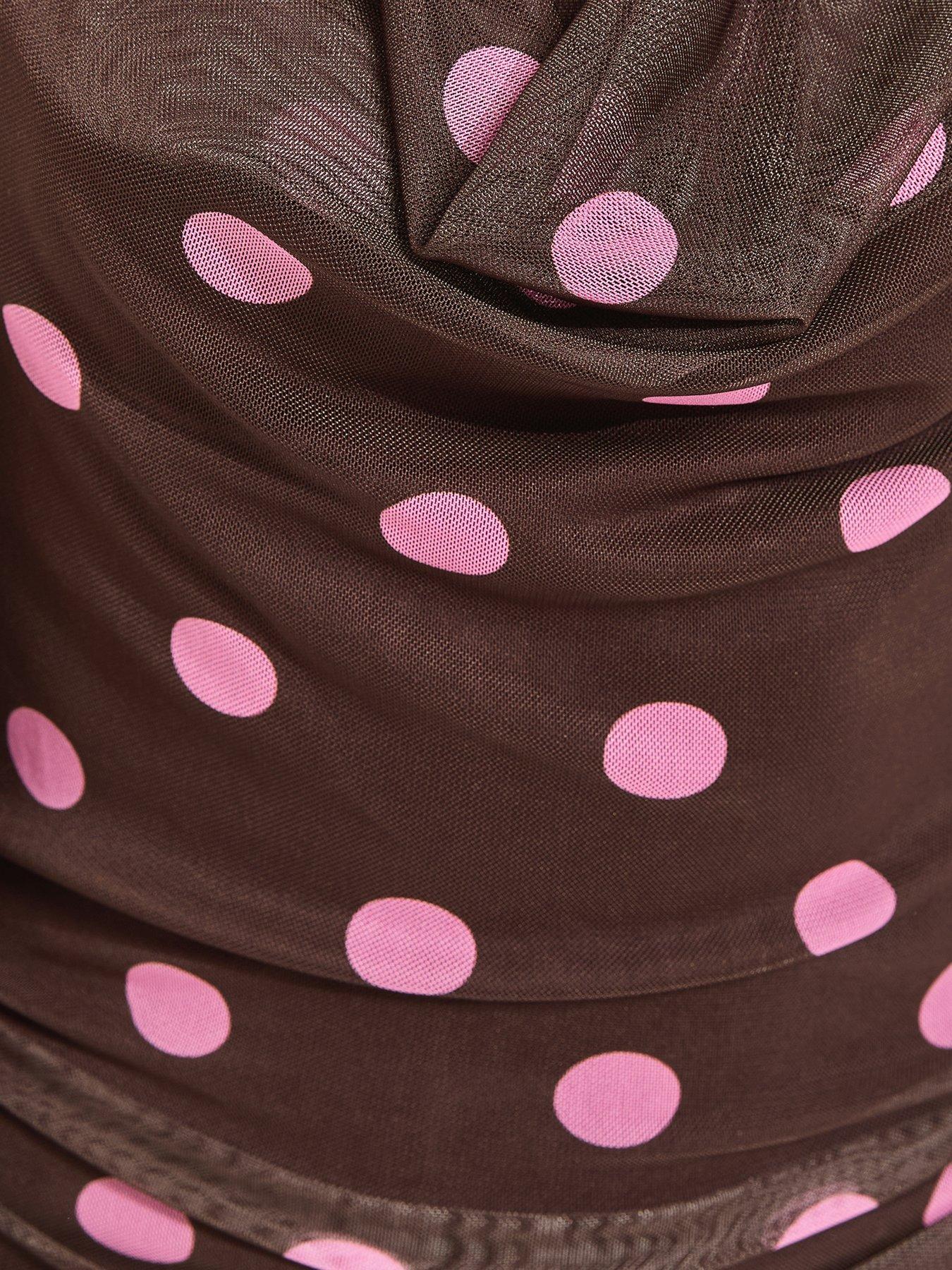 New Look Brown Polka Dot Cowl Neck Scarf Trim Midi Dress | Very