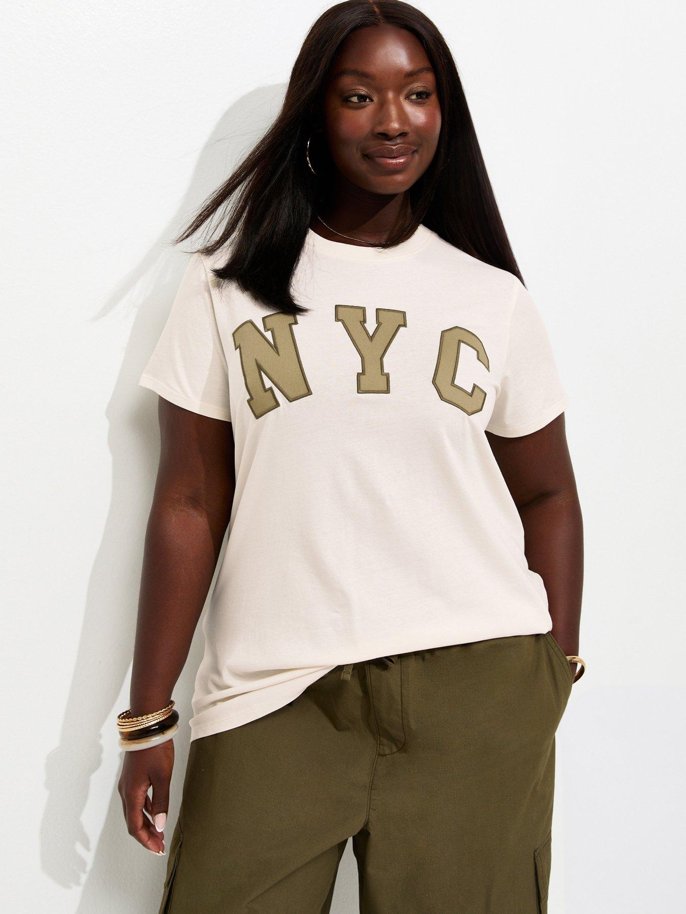 New Look Curves Off Cotton Nyc Relaxed Fit T-Shirt - White