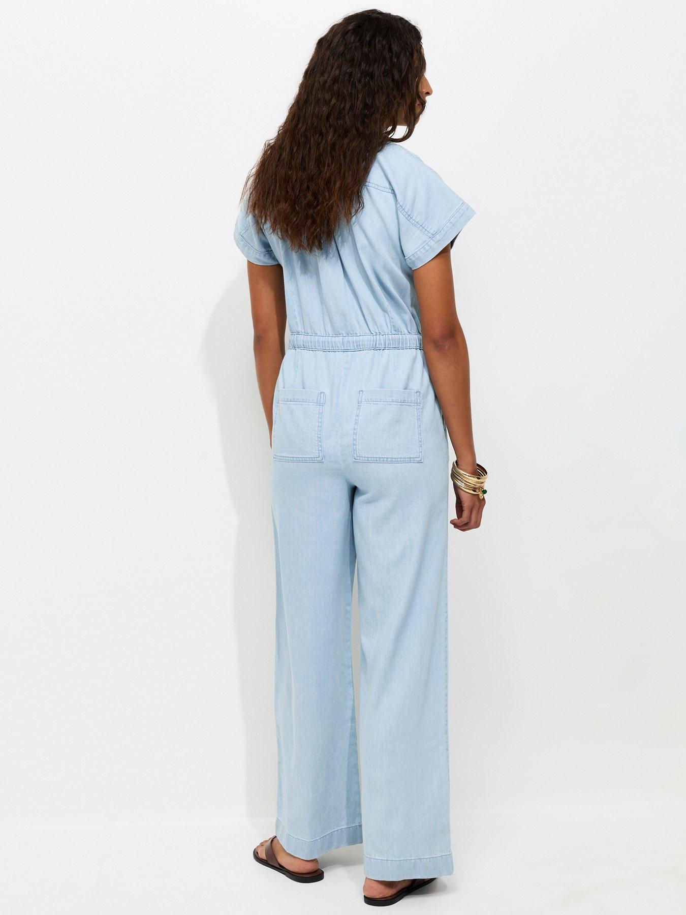 Image 2 of 5 of New Look Denim Short Sleeve Jumpsuit - Light Blue