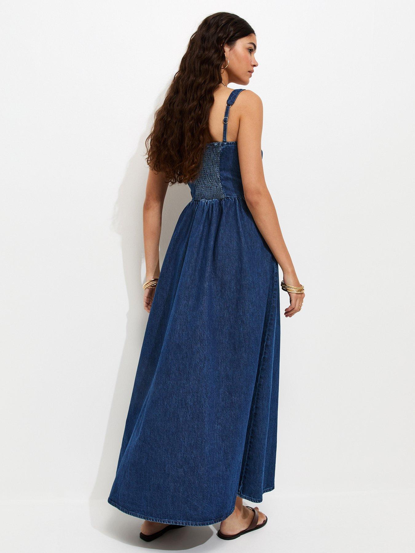 milkmaid denim dress Abercrombie & Fitch cotton blend denim look milkmaid mini dress in blue