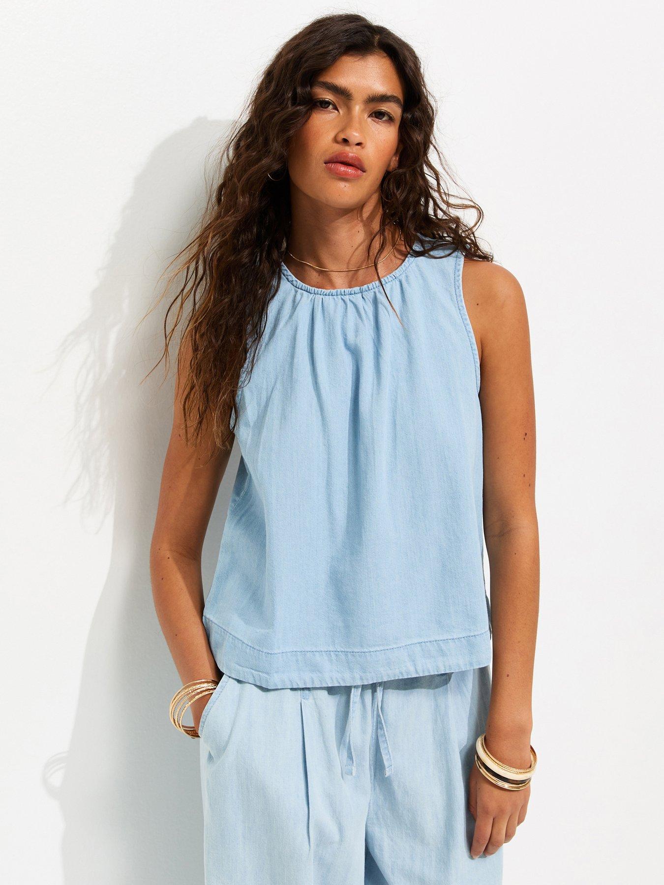 New Look Light Blue Denim Sleeveless Top