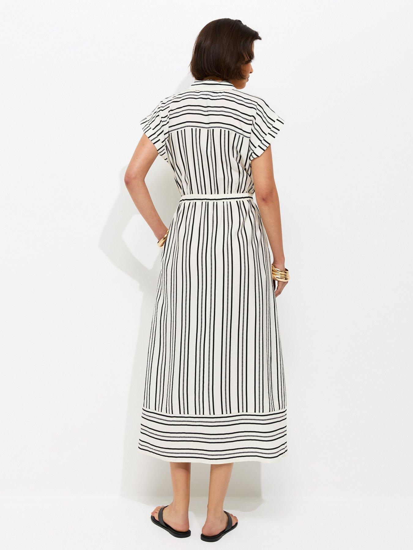 Image 2 of 5 of New Look Striped Striped Midi Shirt Dress - Cream