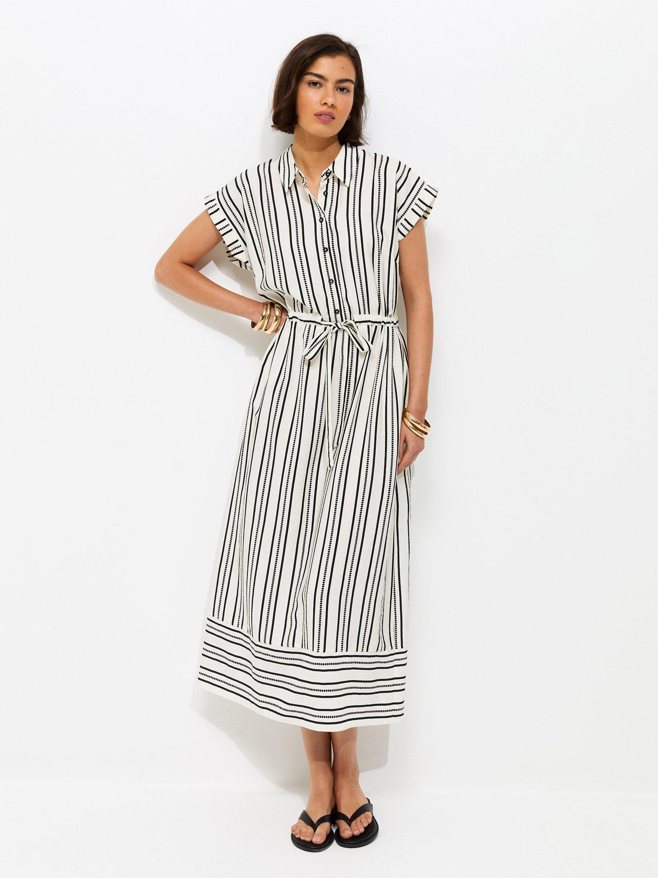 Image 3 of 5 of New Look Striped Striped Midi Shirt Dress - Cream
