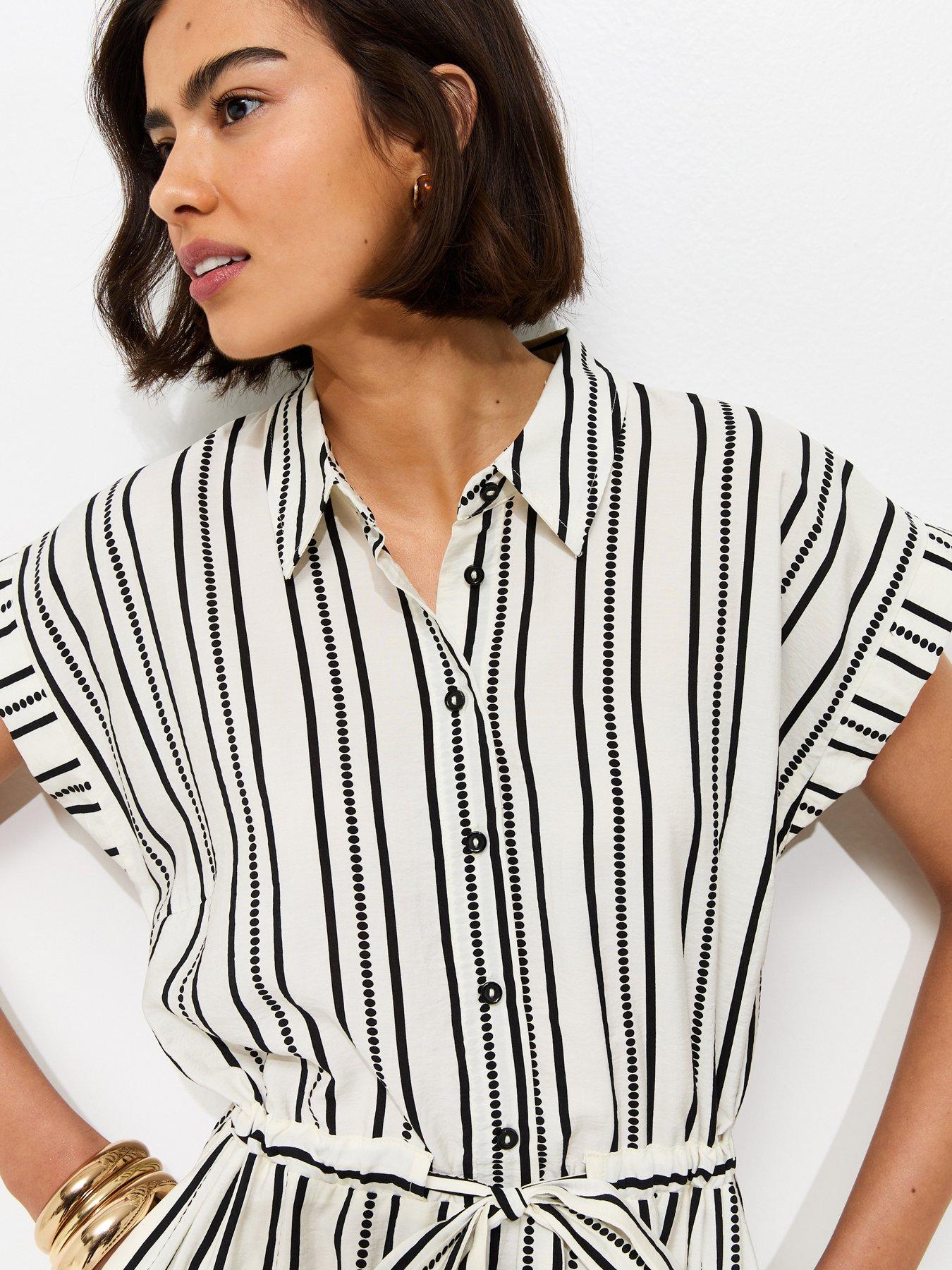 Image 4 of 5 of New Look Striped Striped Midi Shirt Dress - Cream