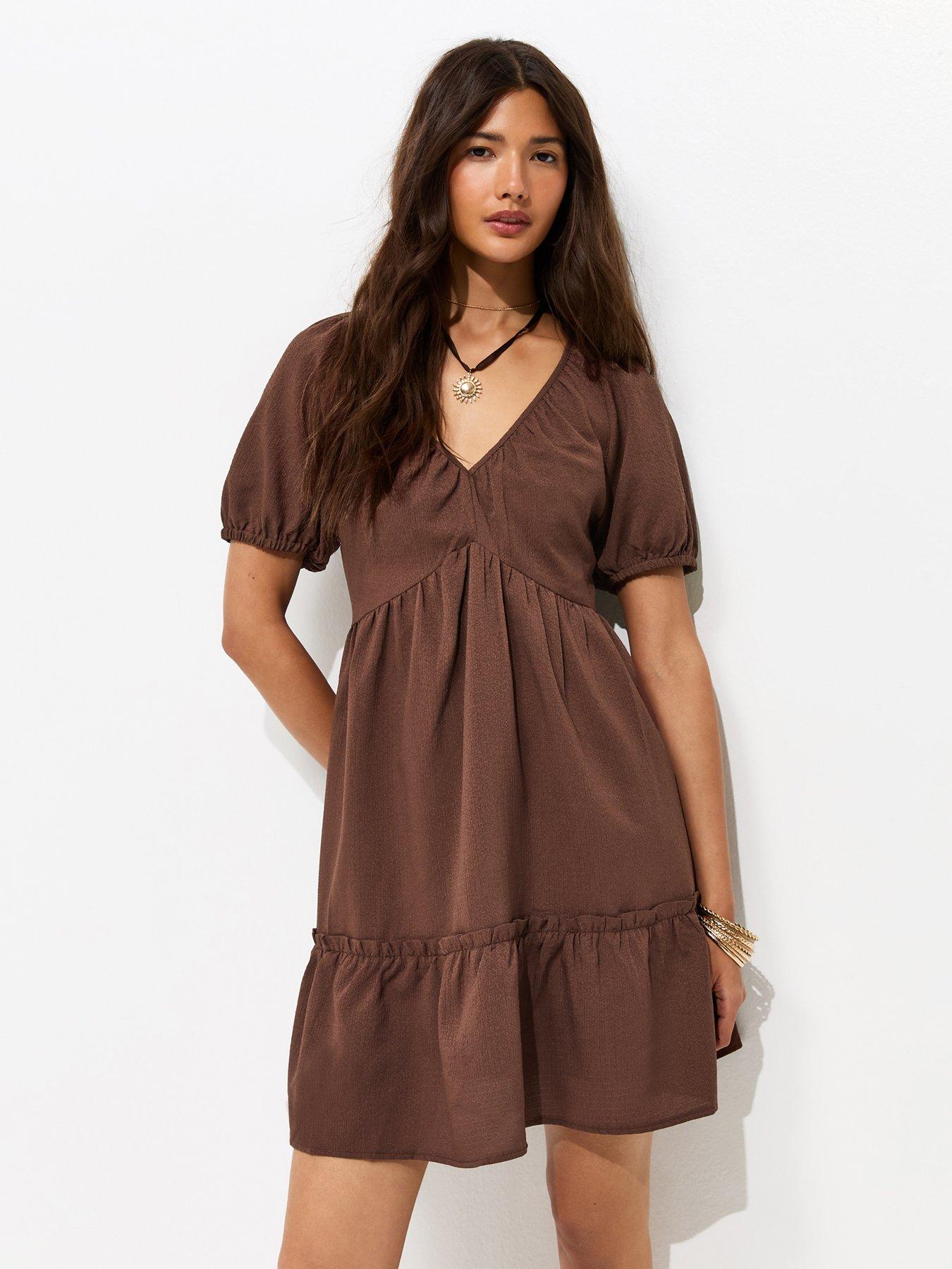 dillards brown dresses Linen Smock Dress