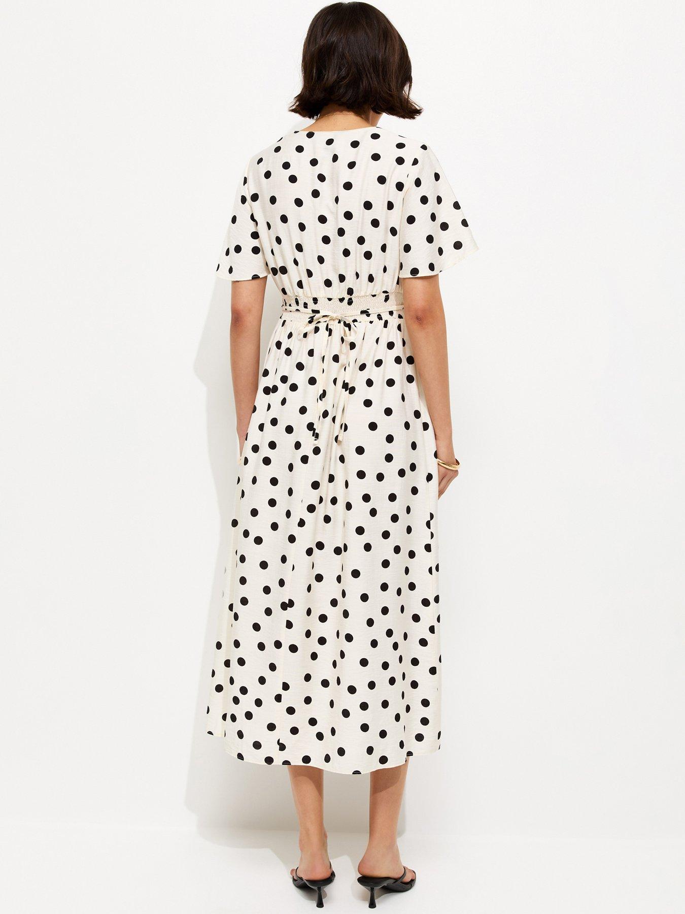 point sur flutter sleeve midi dress in printed cotton voile New Look Spot Print - Cream airbrush dress Size:Xl-2X Snow White Clementine ultimate hostess look