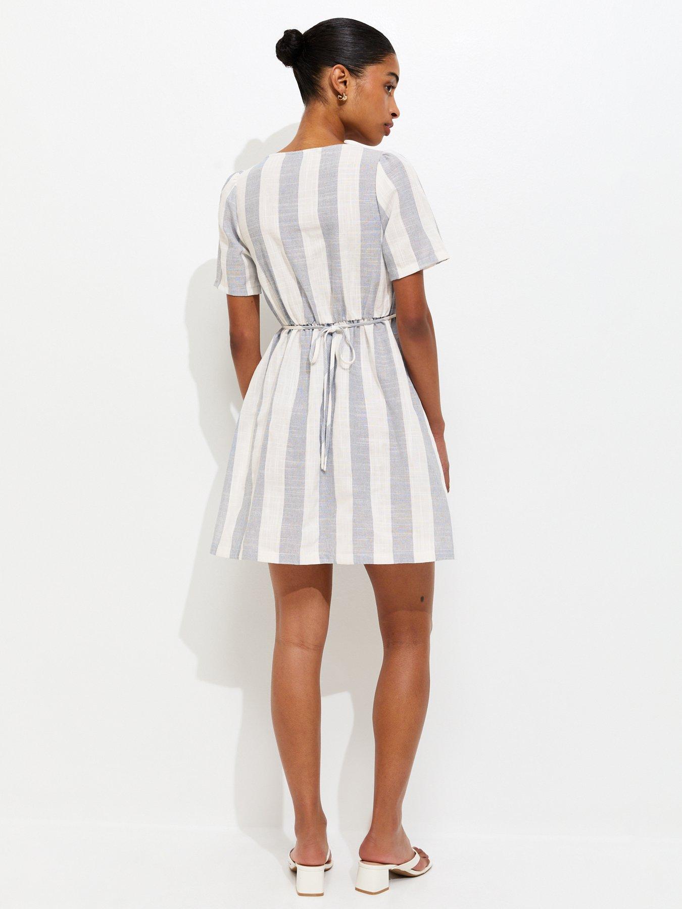 New Look Sailor Stripe Square Neck Button Up Mini Dress - Blue | Very