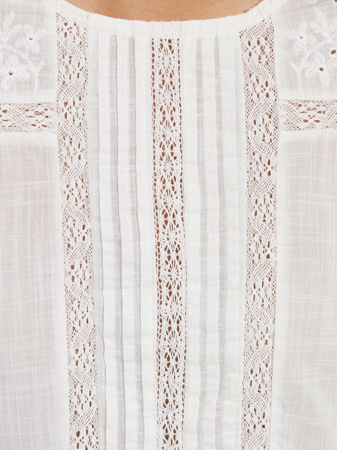 Image 5 of 6 of New Look Cotton Lace Trim Puff Sleeve Blouse - White