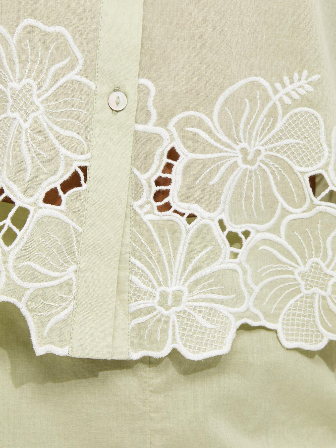 トップス Flower Embroidery Over Shirt New Look Cotton Flower Embroidered Cropped Co-Ord Shirt - Green | Very