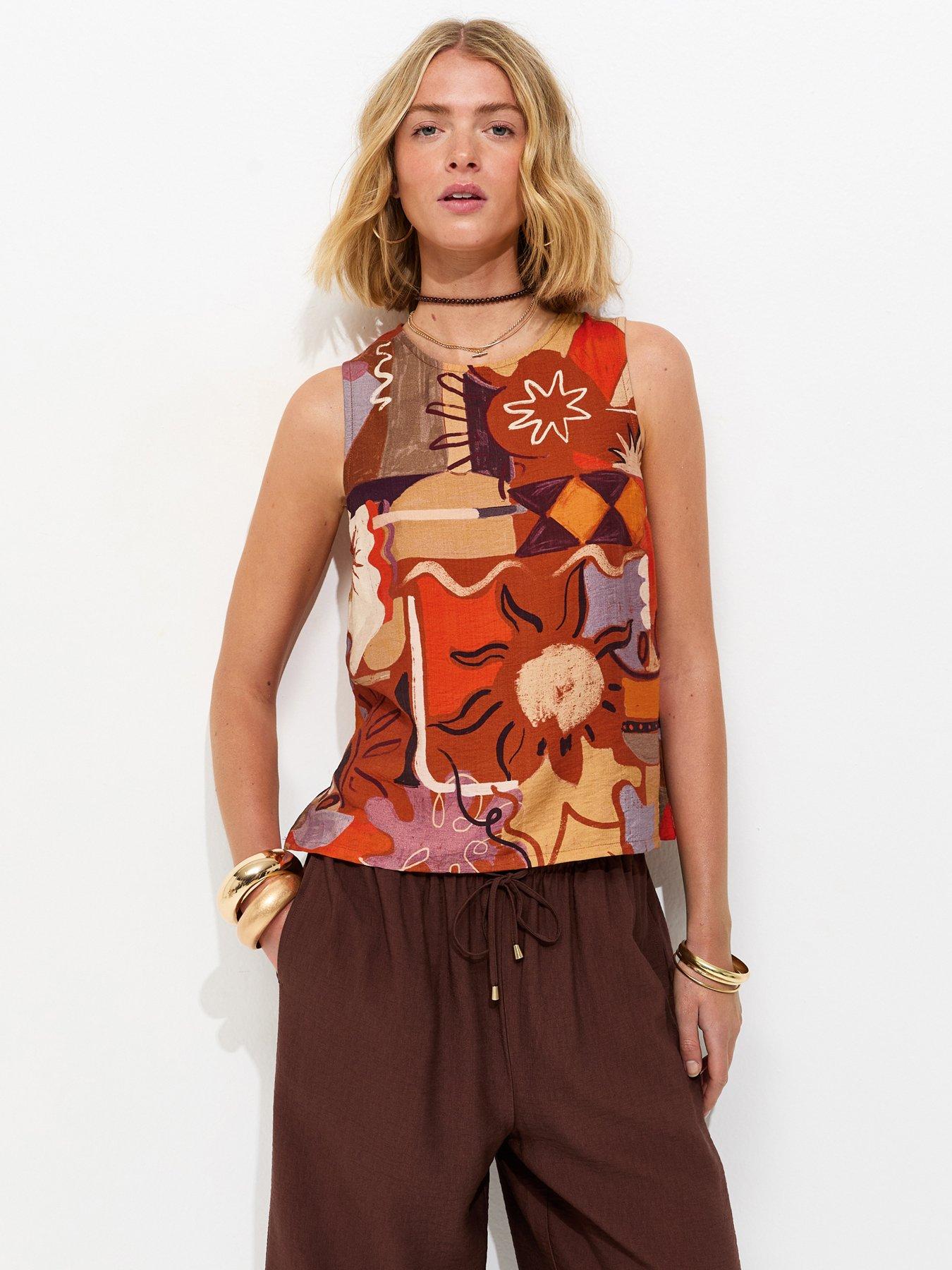 New Look Orange Abstract Floral Print Sleeveless Top