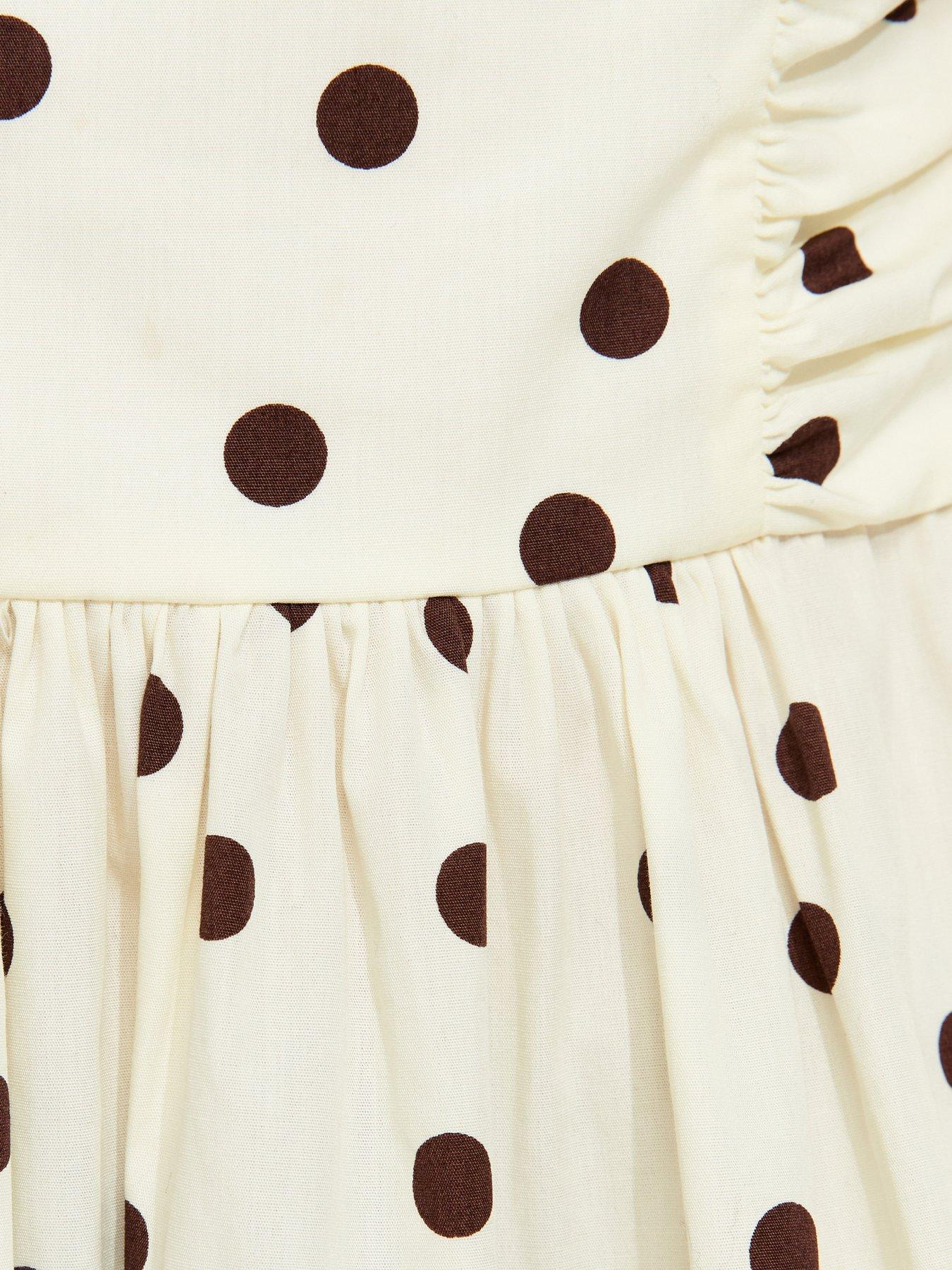 Image 6 of 6 of New Look Polka Dot Ruched Bandeau Midi Dress - Cream