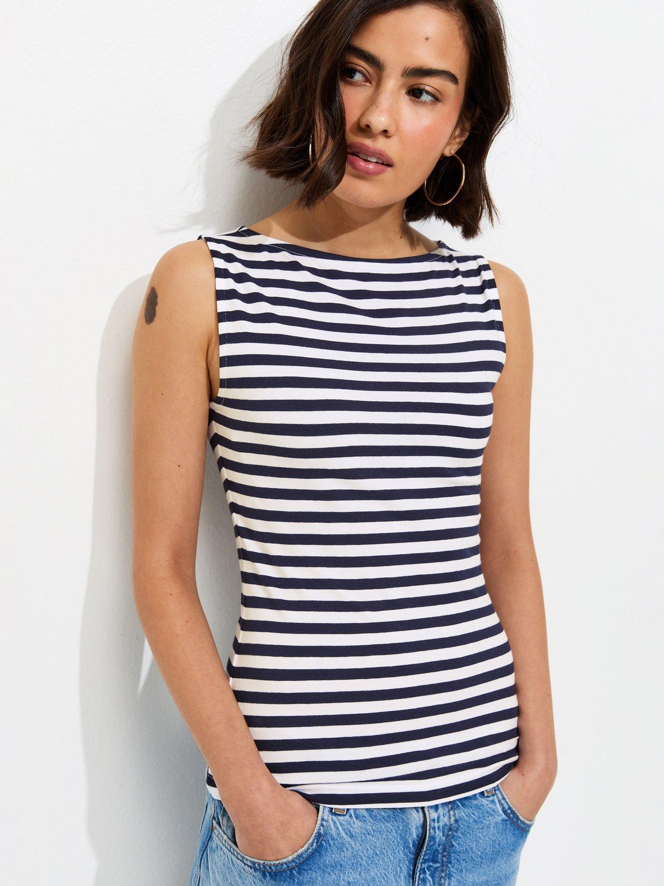 New Look Striped Cotton Rich Slash Neck Vest - Blue
