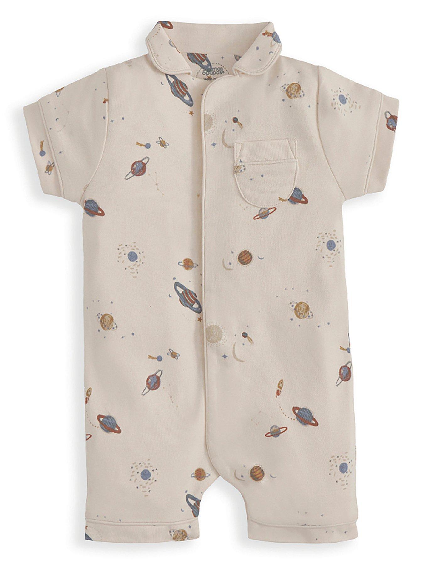 Image 2 of 2 of Mamas & Papas Baby Boys Jersey Planets Print Pyjama Romper - Cream