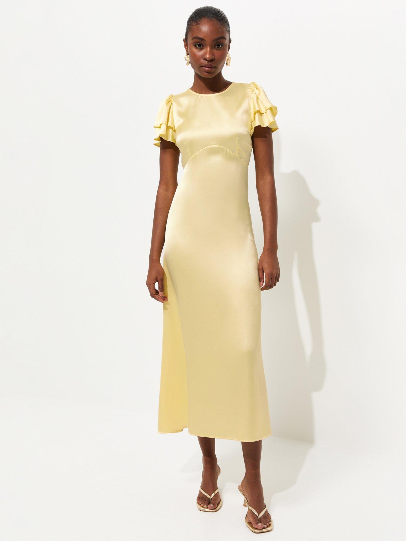 new look gold satin dress Flutter Sleeve Midi - Light Yellow long gold satin dress
