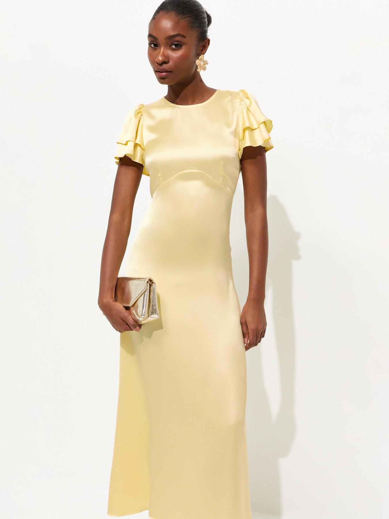 New Look Satin Flutter Sleeve Midi Dress - Light Yellow | Very