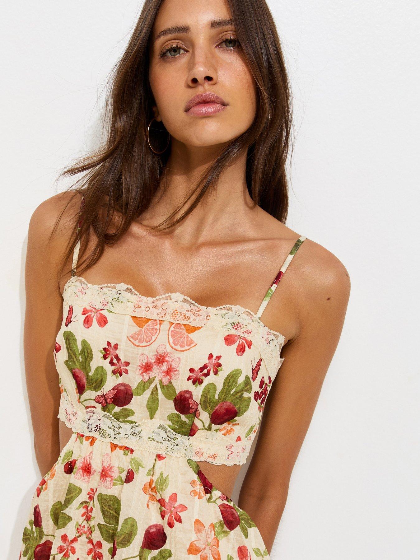 Image 4 of 5 of New Look Fruit Print Tiered Maxi Dress - Cream