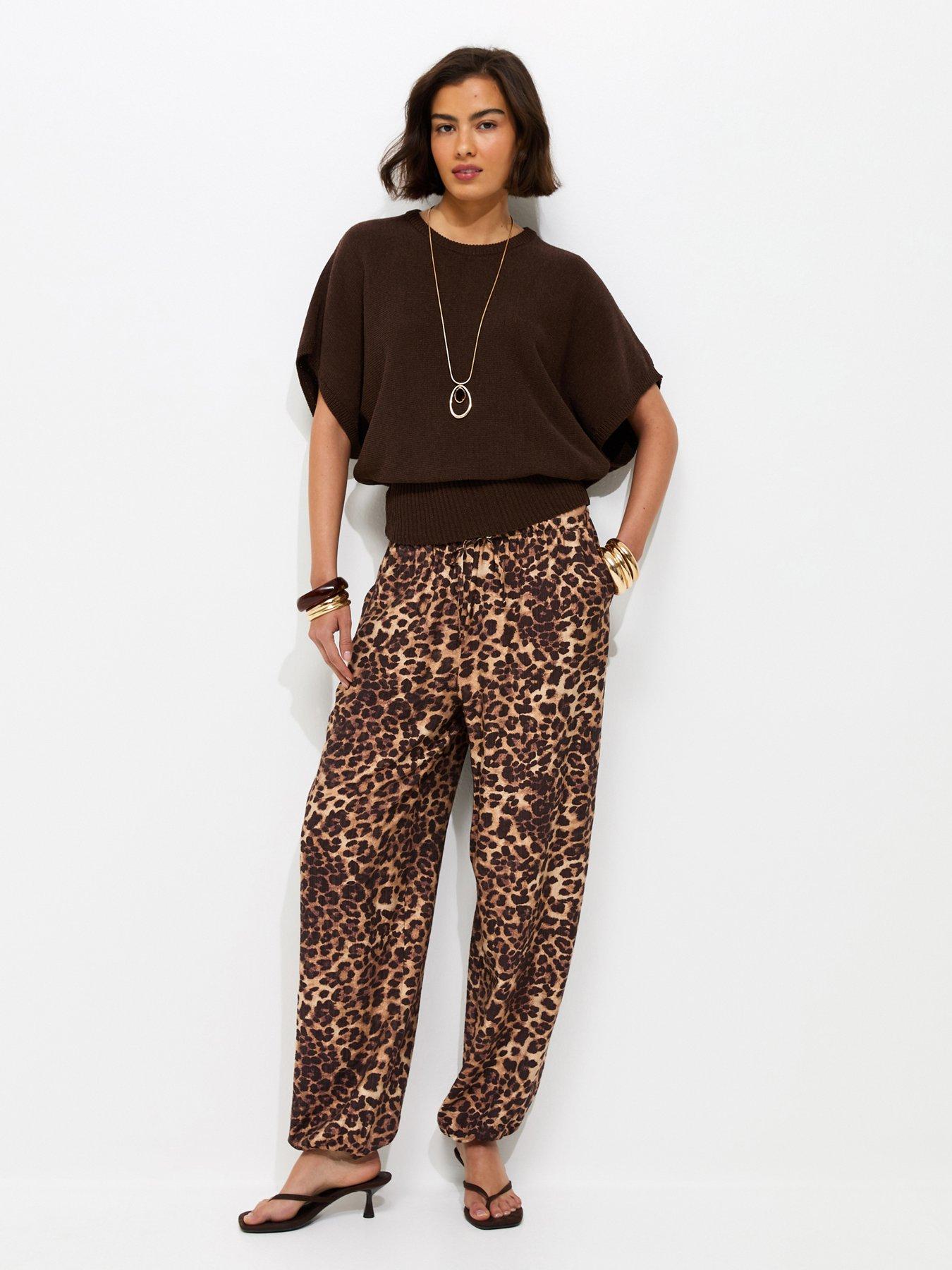 New Look Animal Print Cuffed Trousers - Brown