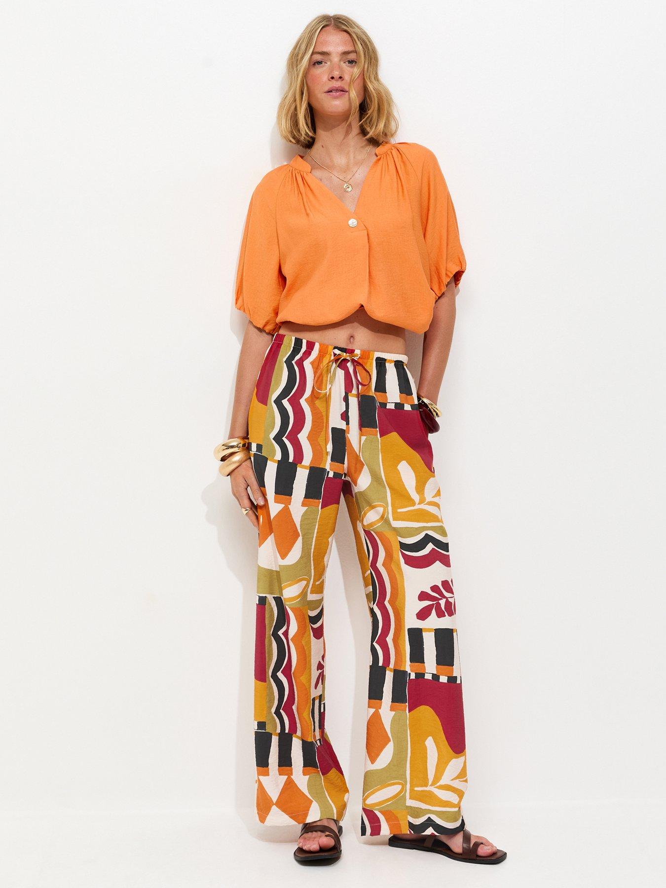 Image 1 of 5 of New Look Abstract Print Wide Leg Trousers - Multi