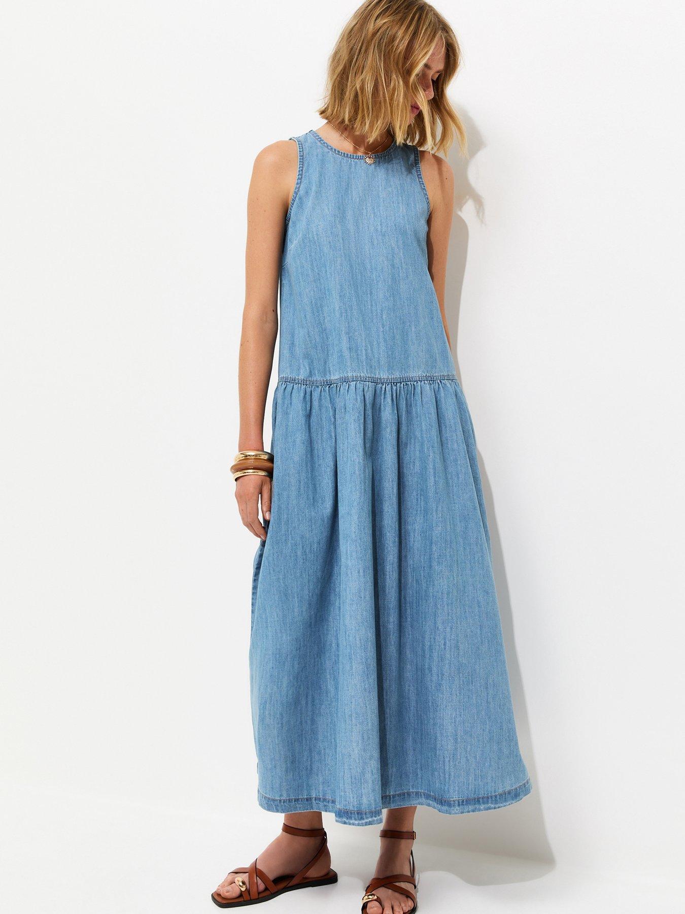 Image 1 of 5 of New Look Drop Waist Midaxi Dress - Light Blue