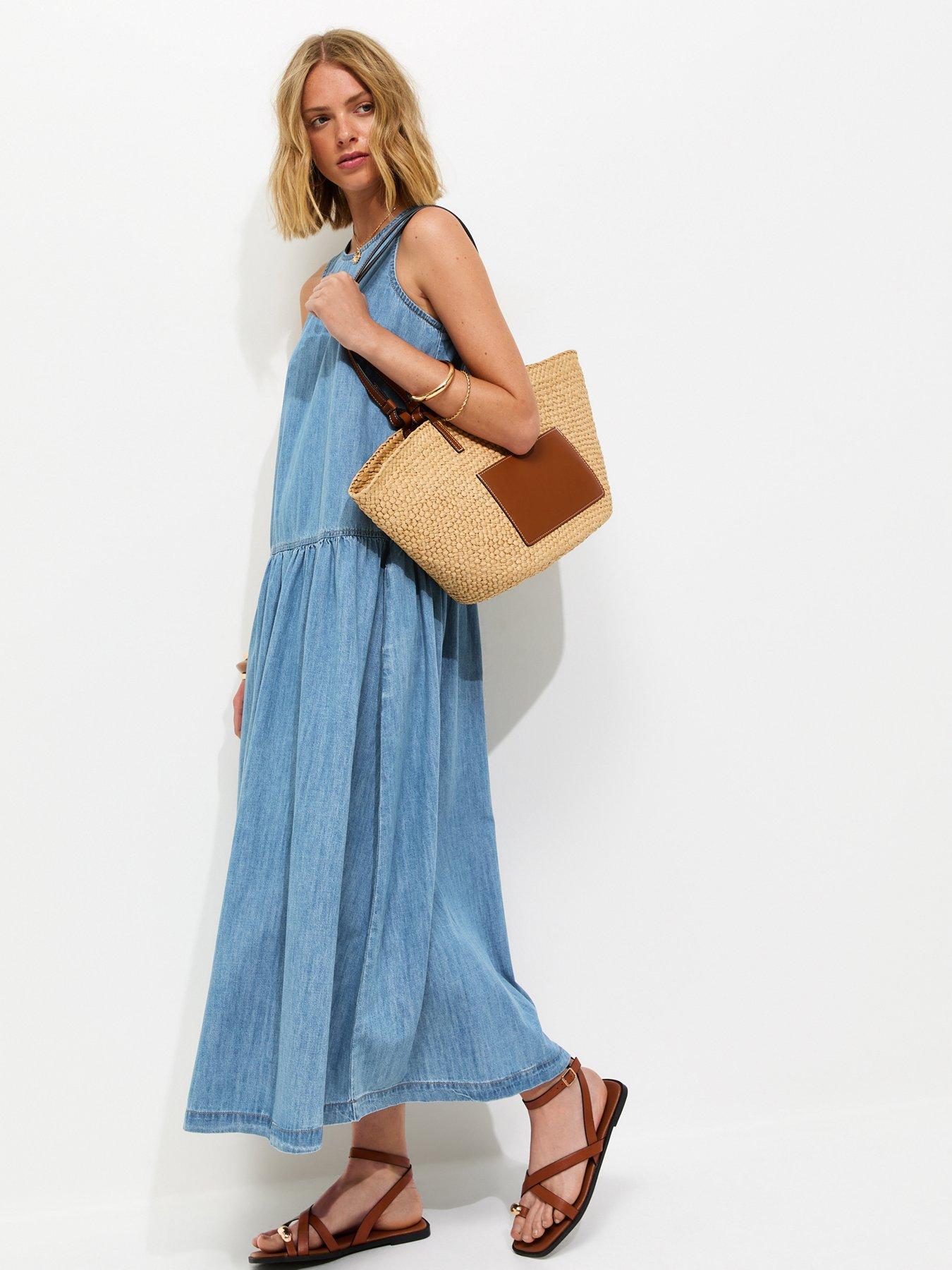 Image 3 of 5 of New Look Drop Waist Midaxi Dress - Light Blue