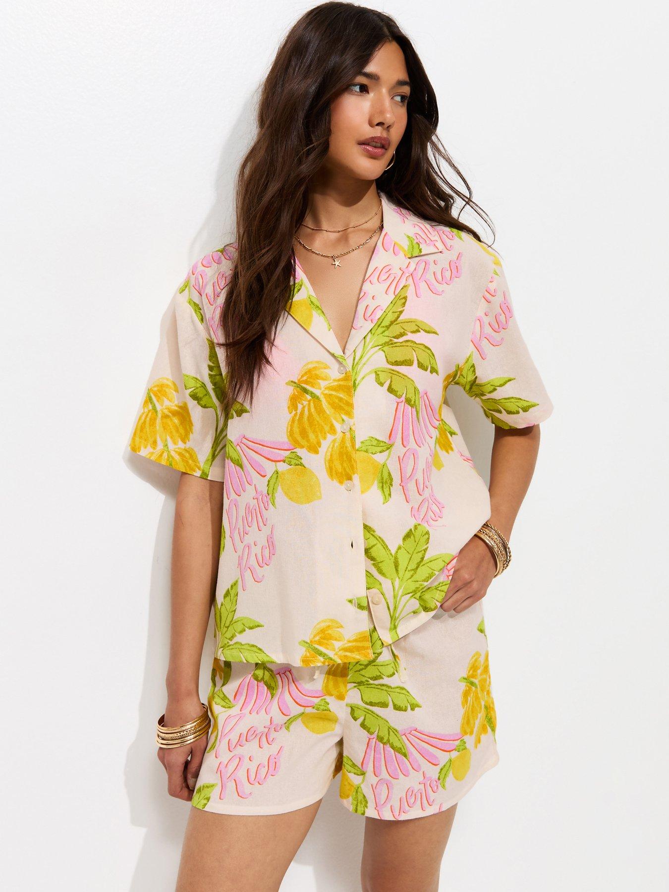 New Look Cream Cotton Palm Co-ord Resort Shirt
