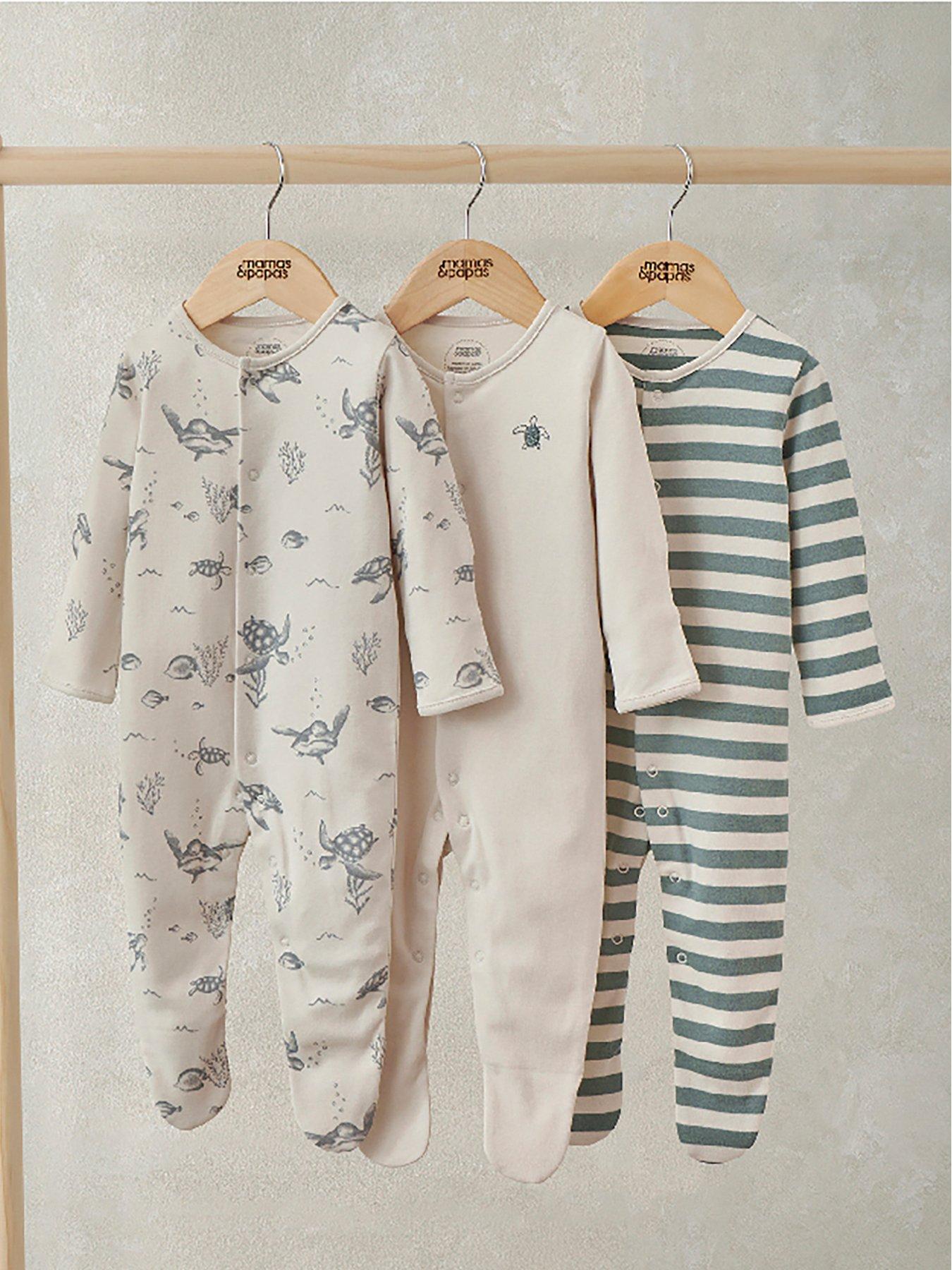 Mamas & Papas Baby Boys 3 Pack Under The Sea Sleepsuits - Cream