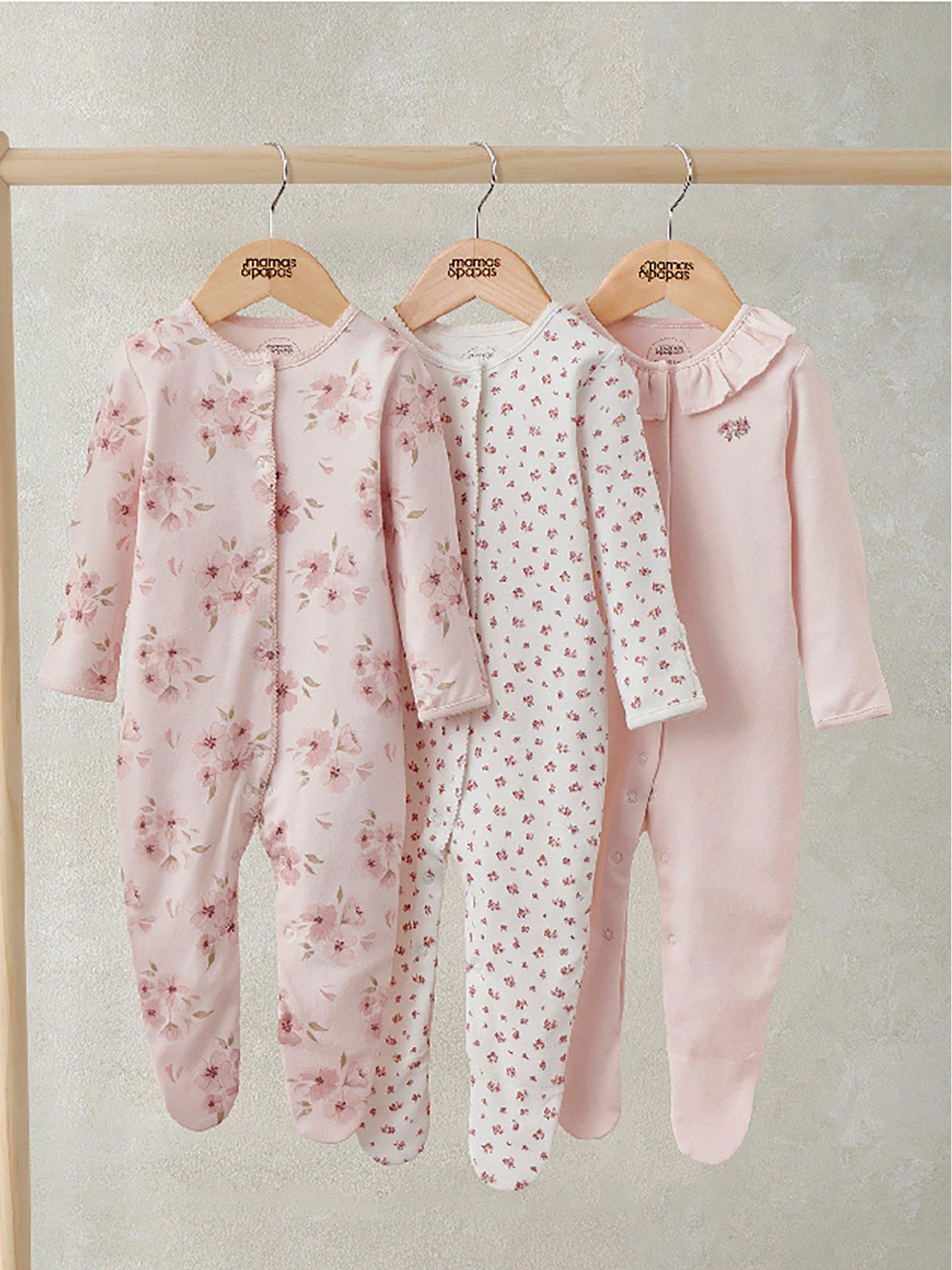 Mamas & Papas Baby Girls 3 Pack Watercolour Sleepsuitss, Pink, Size 0-3 Months