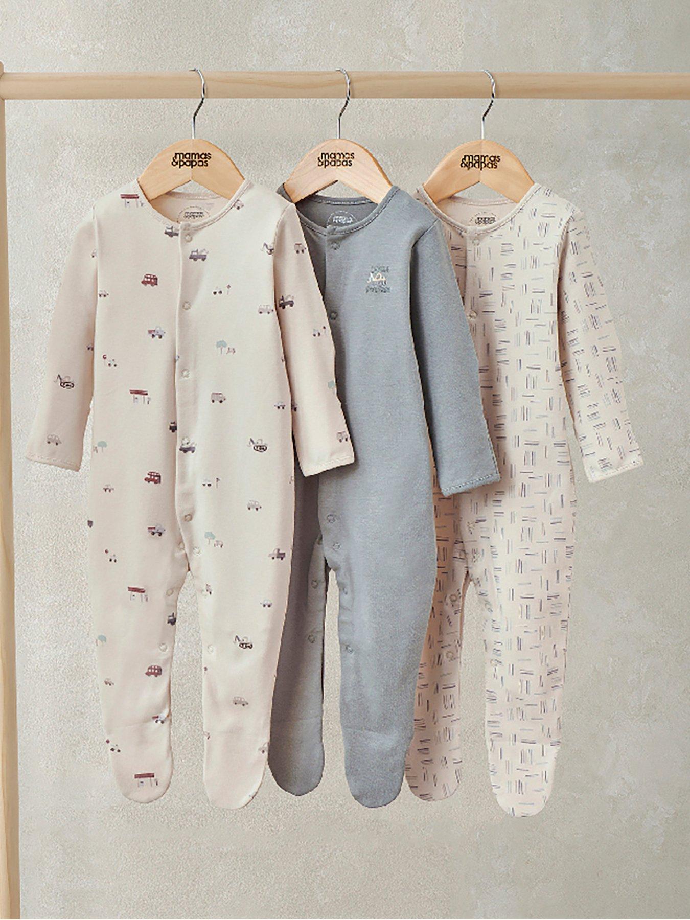 Mamas & Papas Baby Boys 3 Pack Little Explorer Sleepsuits, Multi, Size 0-3 Months