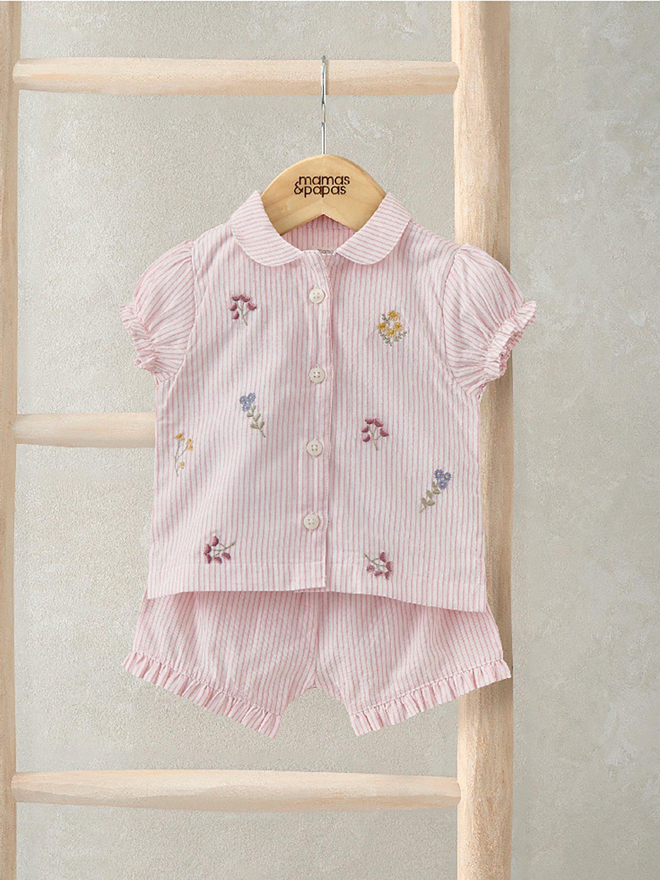 Mamas & Papas Baby Girls Floral Embroidered Woven Pyjamas - Pink