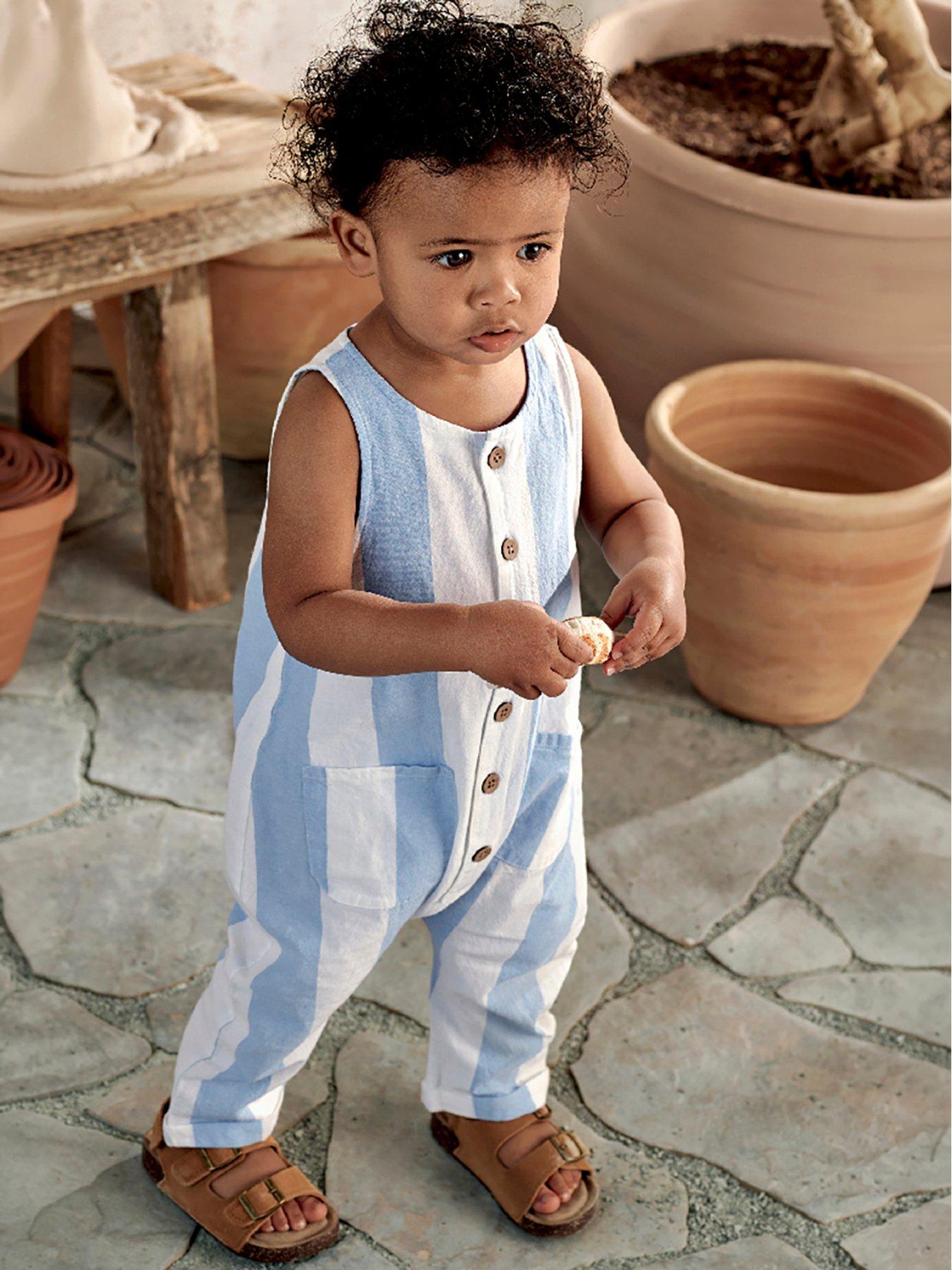 Mamas & Papas Baby Boys Slouchy Stripe Romper, Blue, Size 18-24 Months