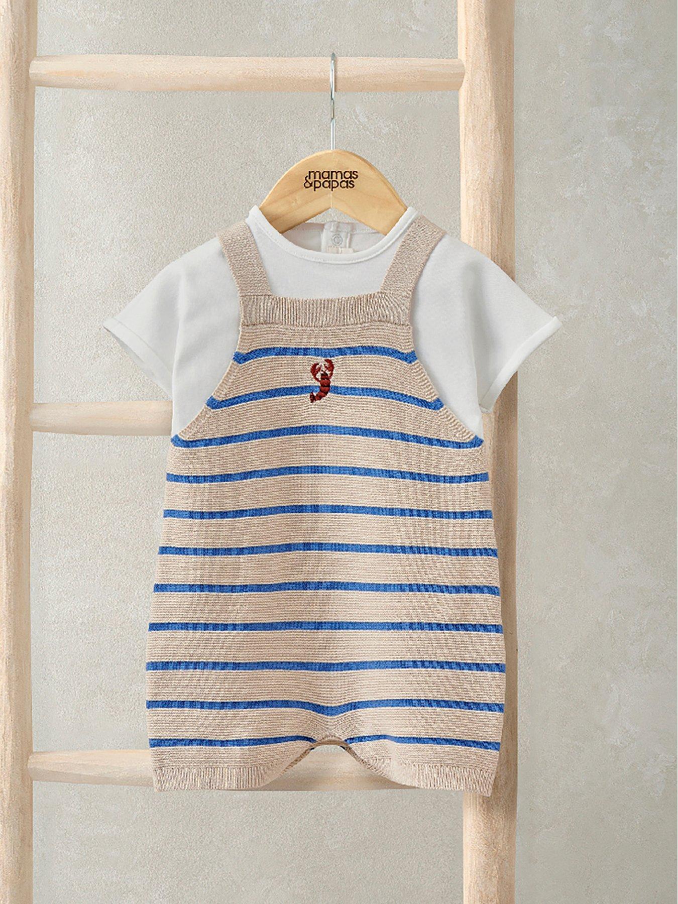 Mamas & Papas Baby Boys 2 Piece Lobster Knitted Dungarees & T-shirt Set - Blue