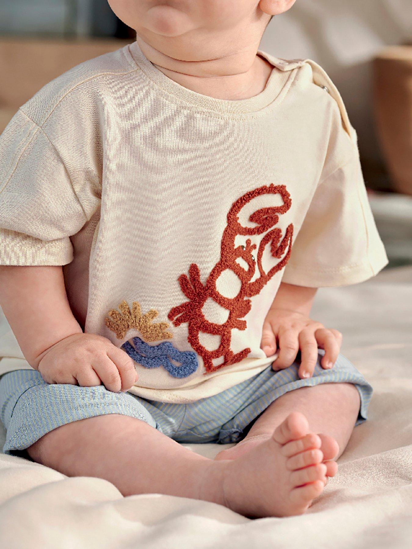 Image 3 of 7 of Mamas & Papas Baby Boys 2 Piece Lobster T-shirt & Shorts Outfit Set - Blue