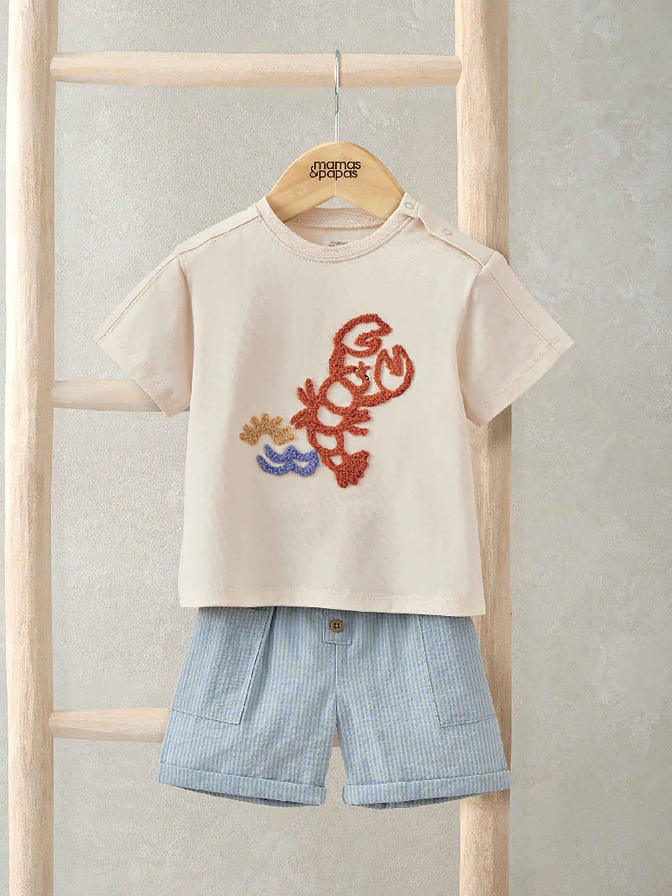 Image 4 of 7 of Mamas & Papas Baby Boys 2 Piece Lobster T-shirt & Shorts Outfit Set - Blue