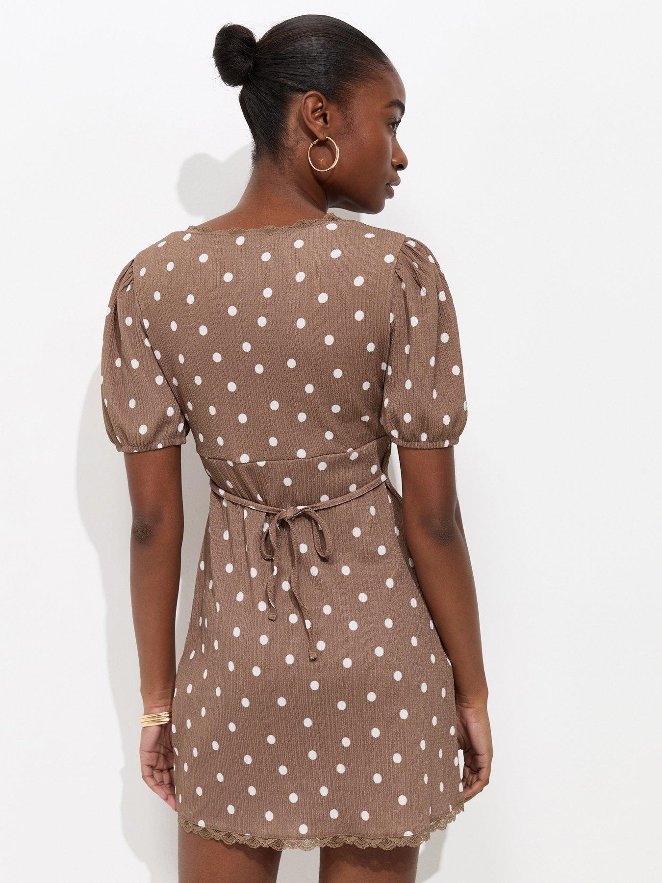 new look brown polka dot dress Lace Trim Mini - 130cm/51.2 Machine washable mid Sexy Backless Halter Dress Color:Black Knit Rib
