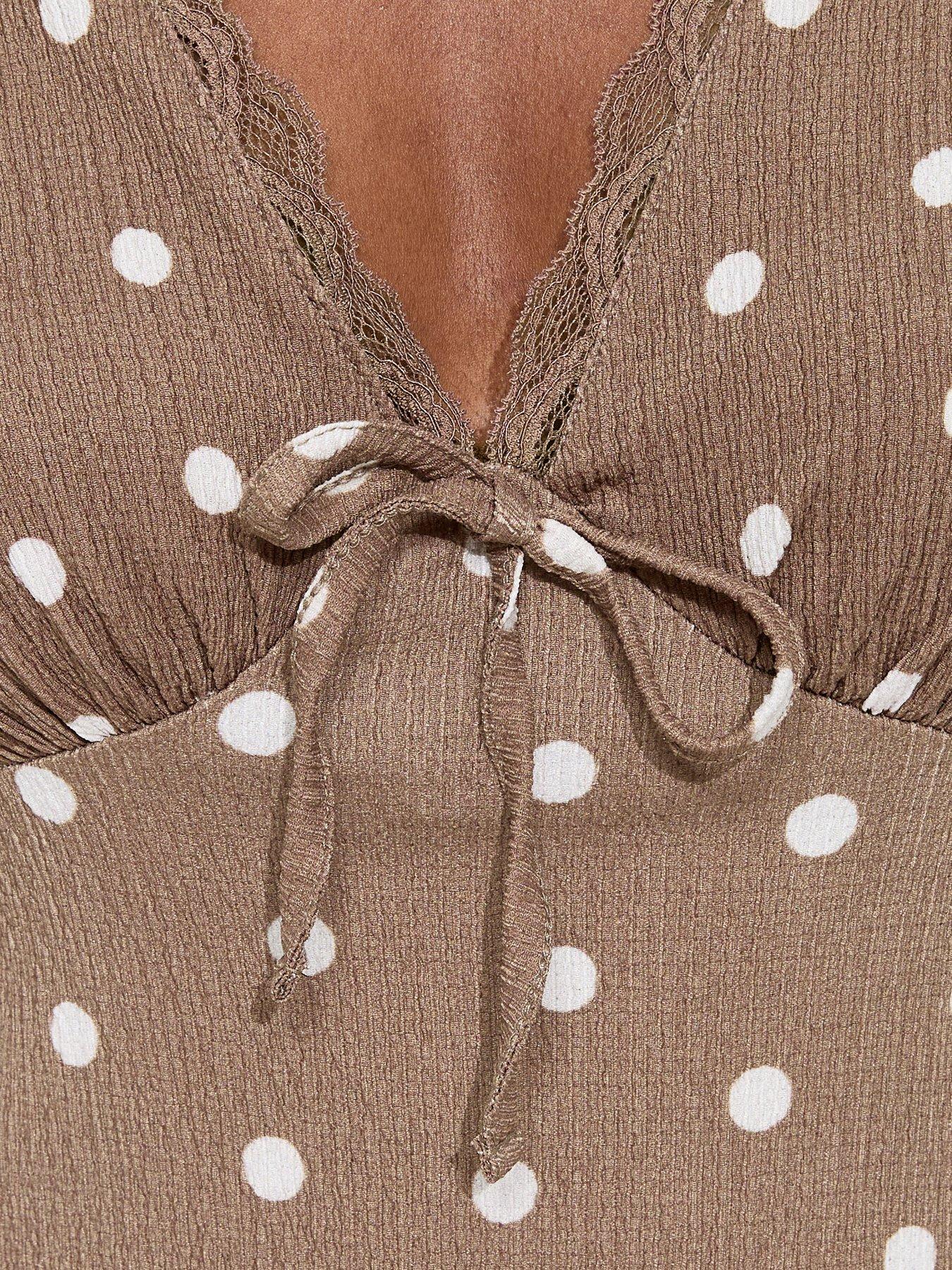 New Look Polka Dot Lace Trim Mini Dress - Brown | Very