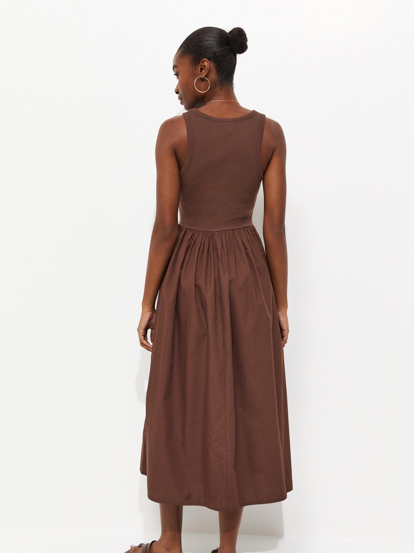 Image 2 of 5 of New Look Dark Brown 2-in-1 Poplin Midi Dress