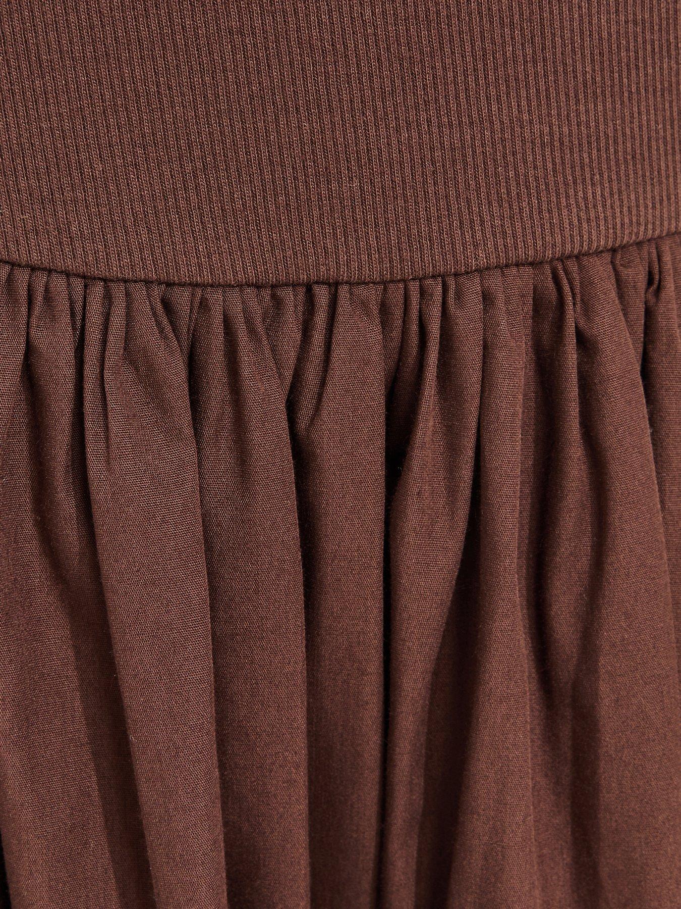 Image 5 of 5 of New Look Dark Brown 2-in-1 Poplin Midi Dress