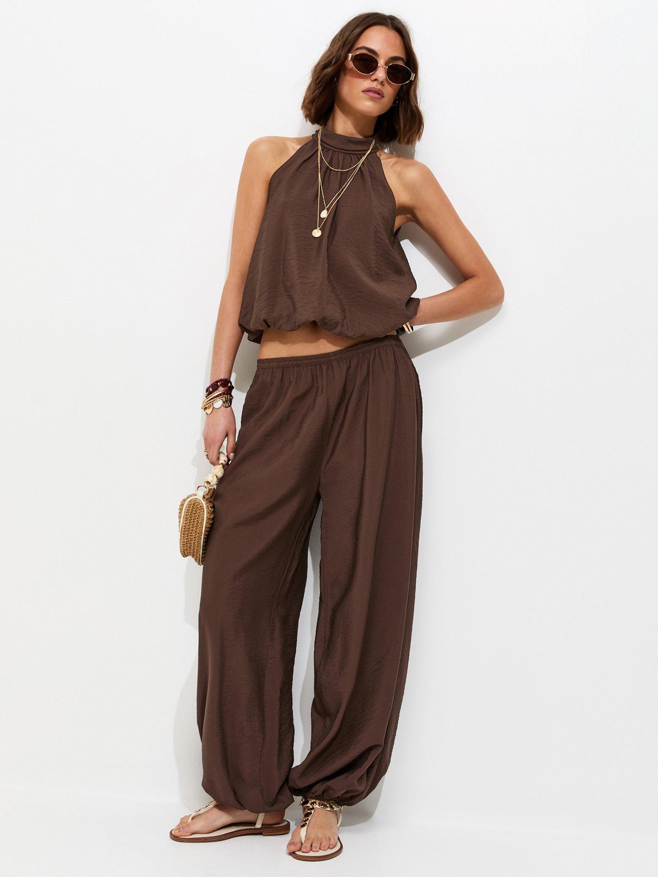 New Look Dark Brown Cuffed Relaxed Side Slip Pocket Trousers