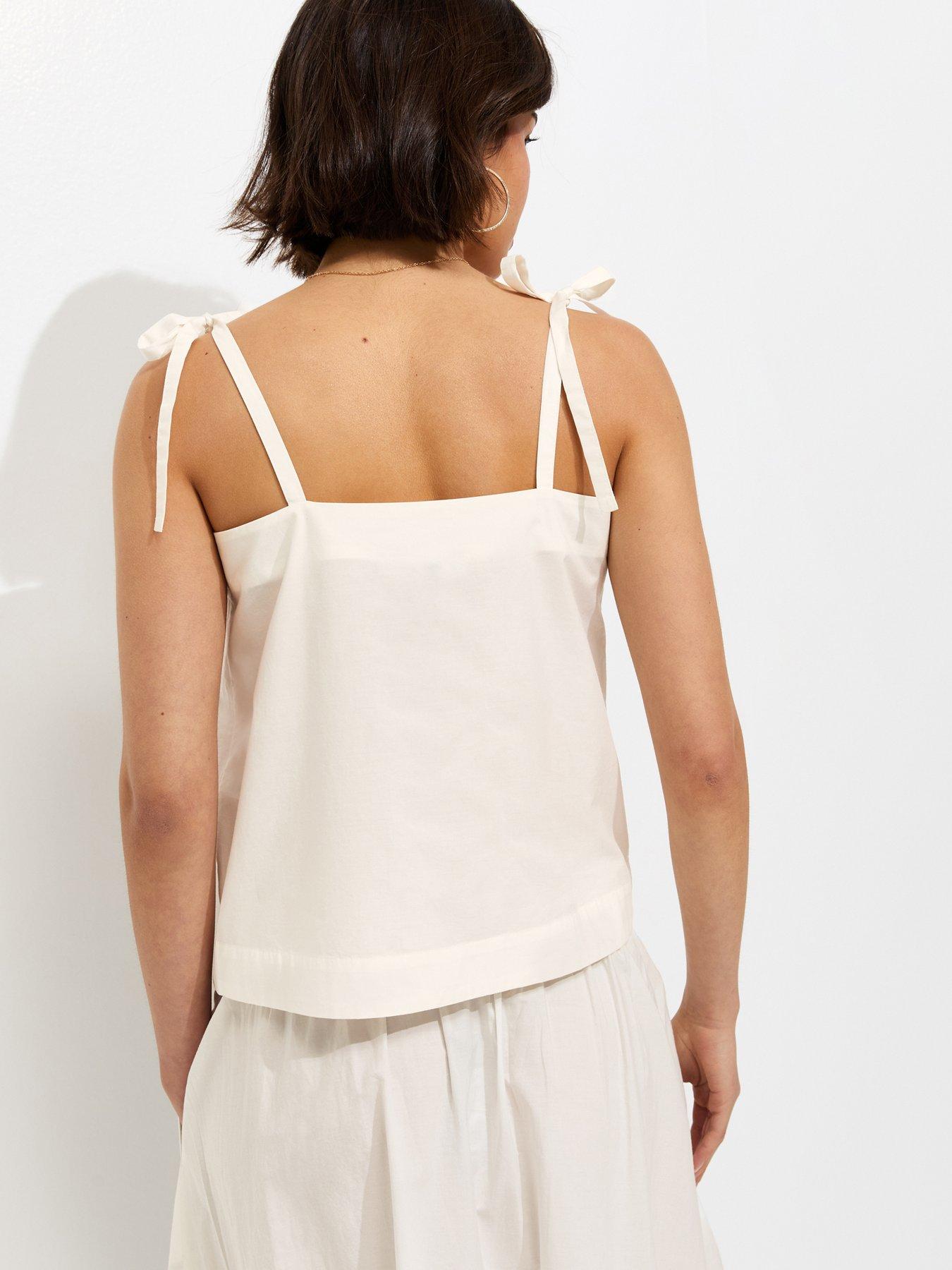 Image 2 of 5 of New Look White Cotton Cornelli Pattern Tie Cami Top - Cream